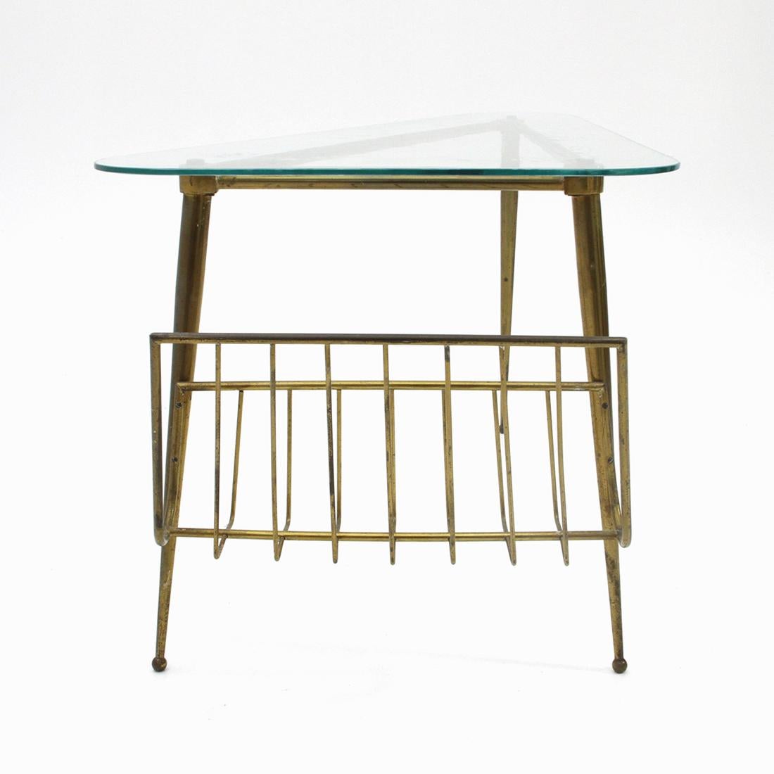 Brass and Glass Triangular Coffee Table, 1950s 1
