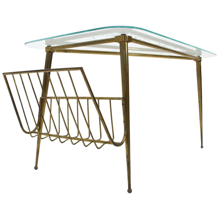 Brass and Glass Triangular Coffee Table, 1950s