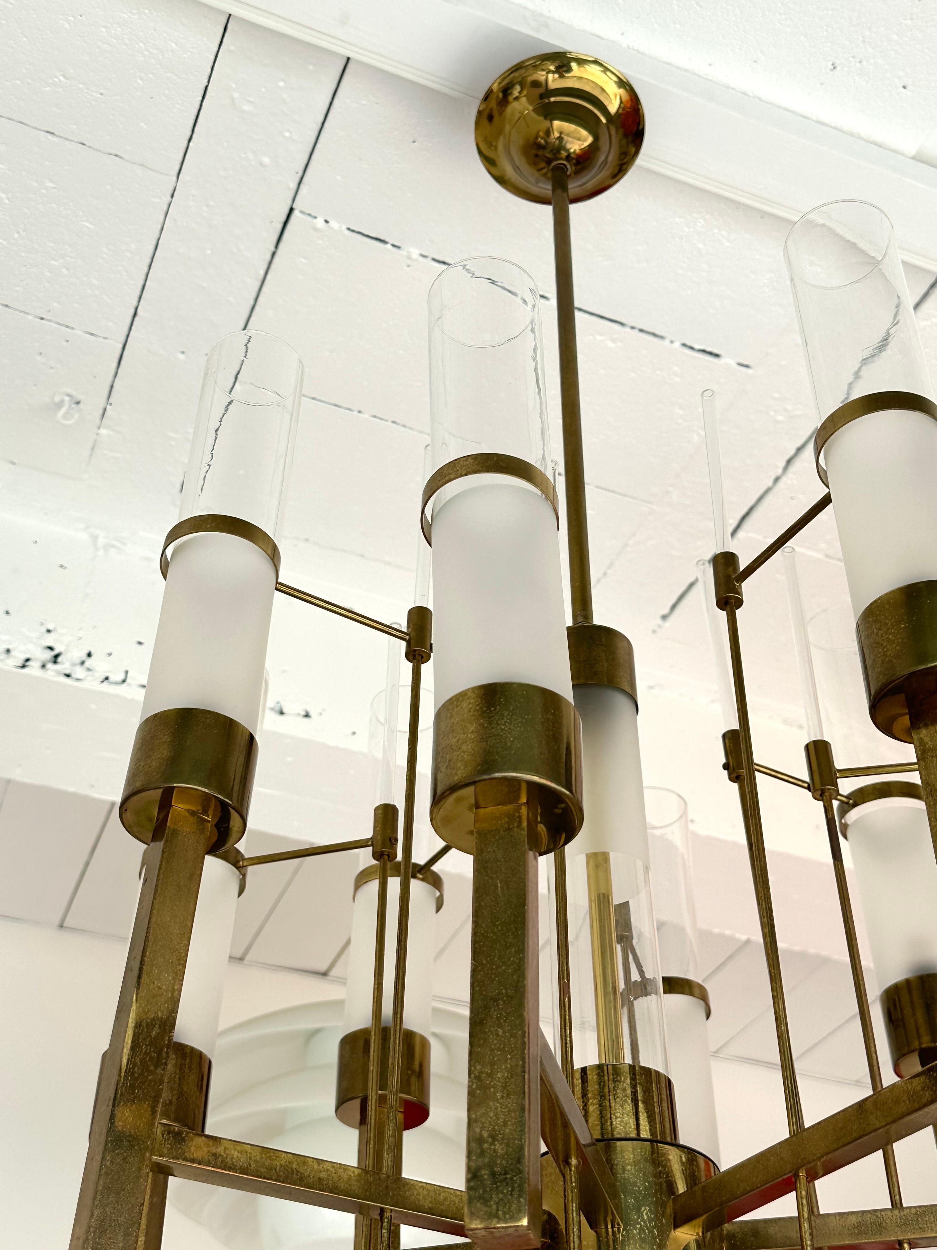 Brass and Glass Tube Chandelier by Sciolari, Italy, 1960s 4