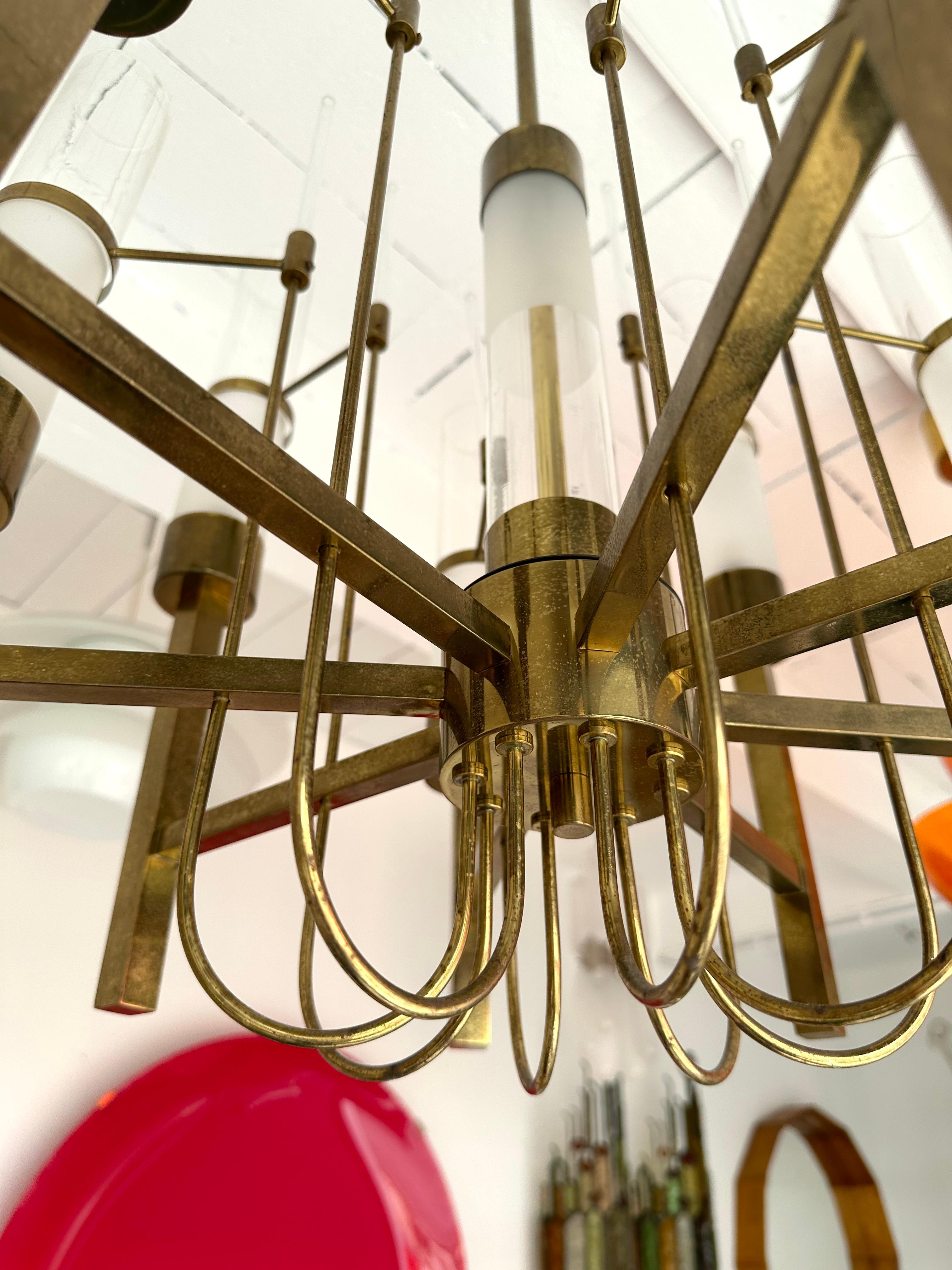Brass and Glass Tube Chandelier by Sciolari, Italy, 1960s 6