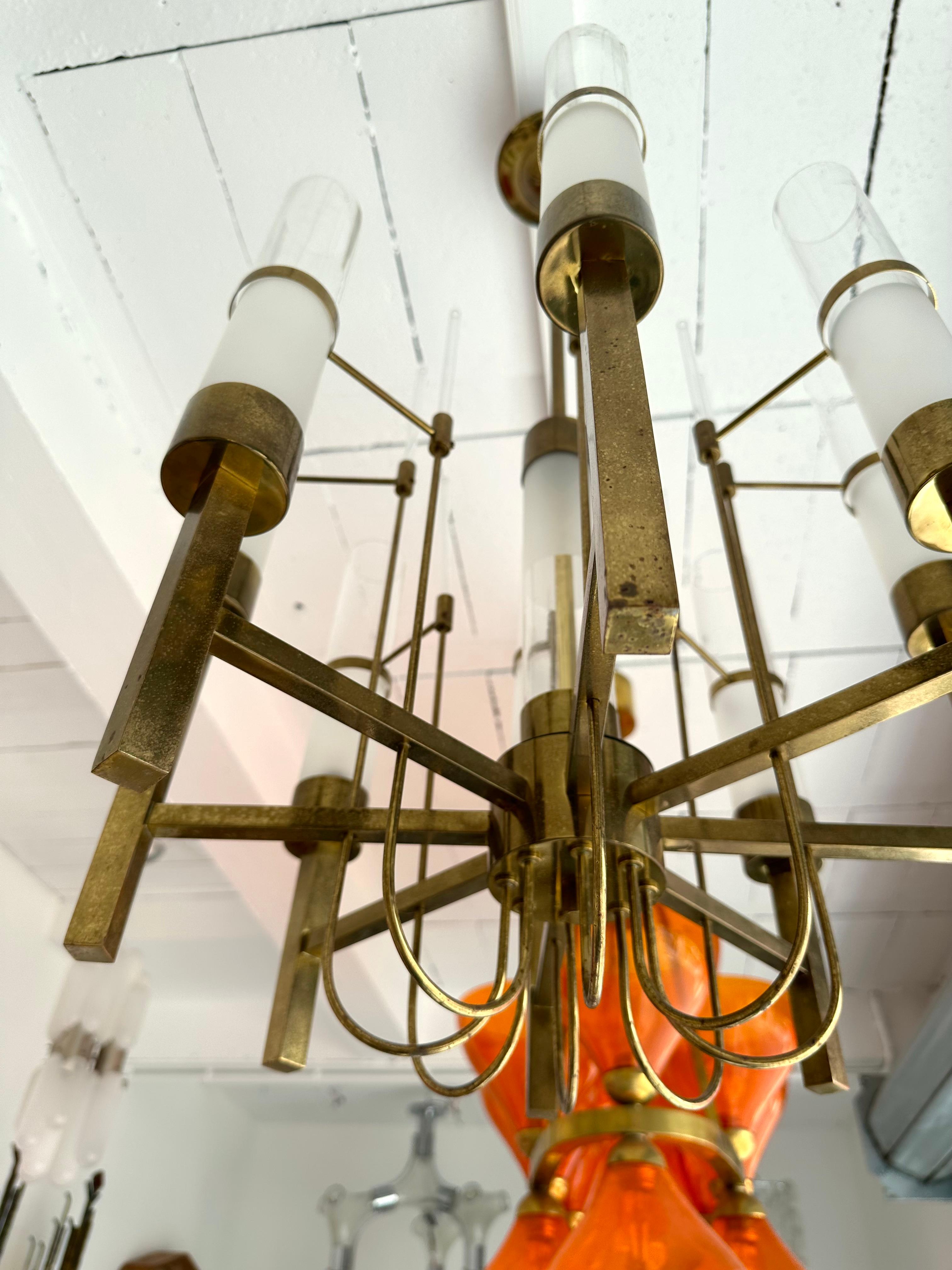 Brass and Glass Tube Chandelier by Sciolari, Italy, 1960s 7