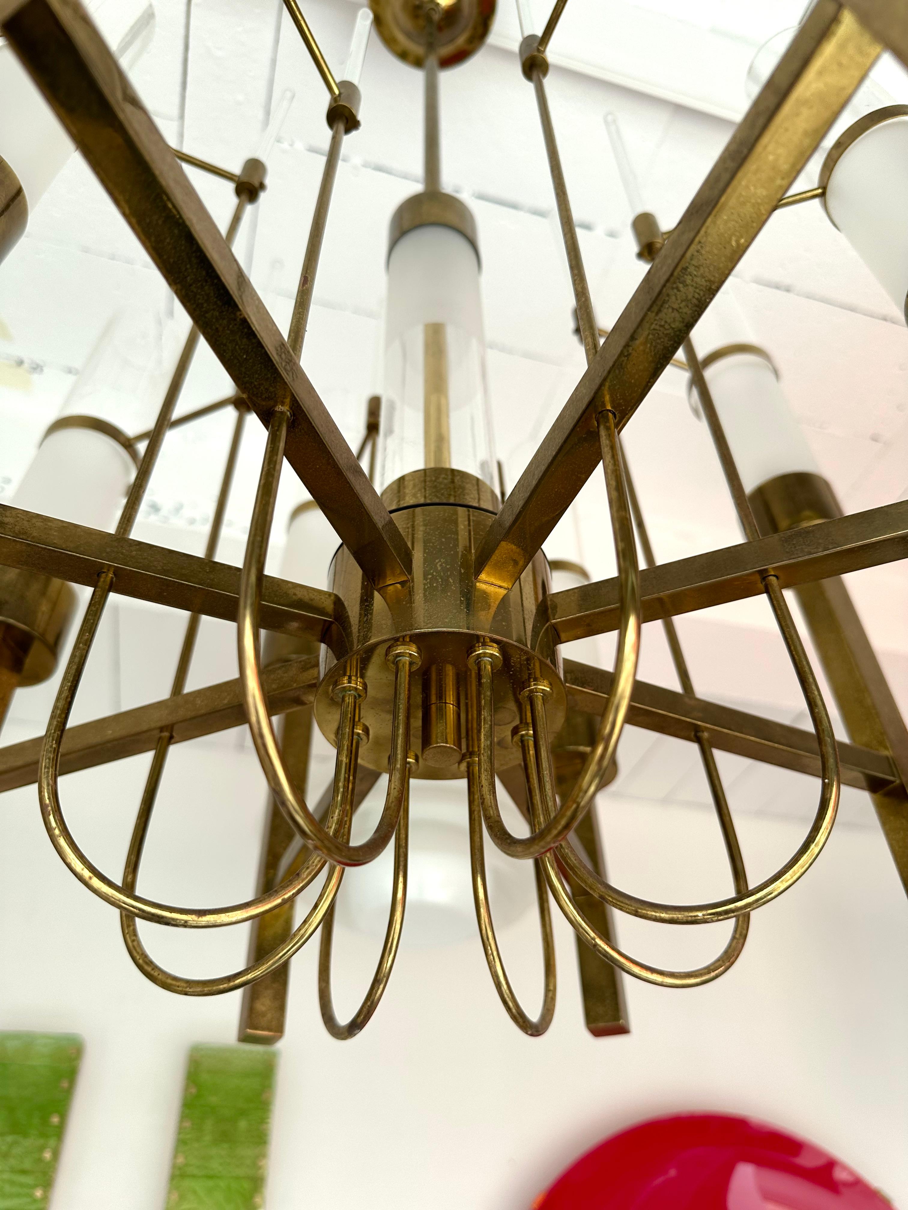 Mid-20th Century Brass and Glass Tube Chandelier by Sciolari, Italy, 1960s