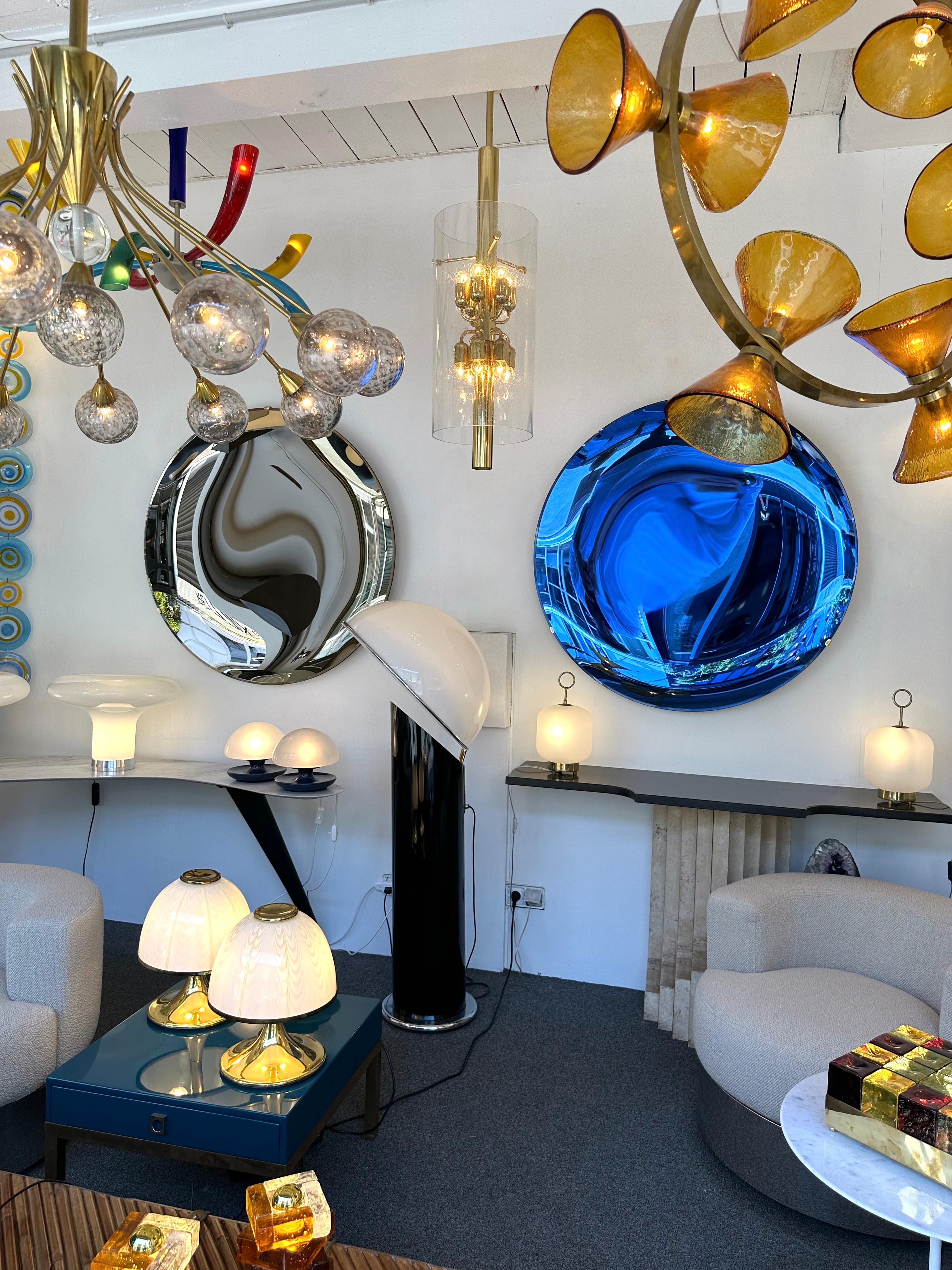 Mid-Century Modern Chandelier ceiling pendant light lightning fixture brass and bubble glass tube. Probably a german manufacturing for the italian market during the 70s. In the mood of Venini, Vistosi, La Murrina, Seguso, Aldo Nason, Poliarte,