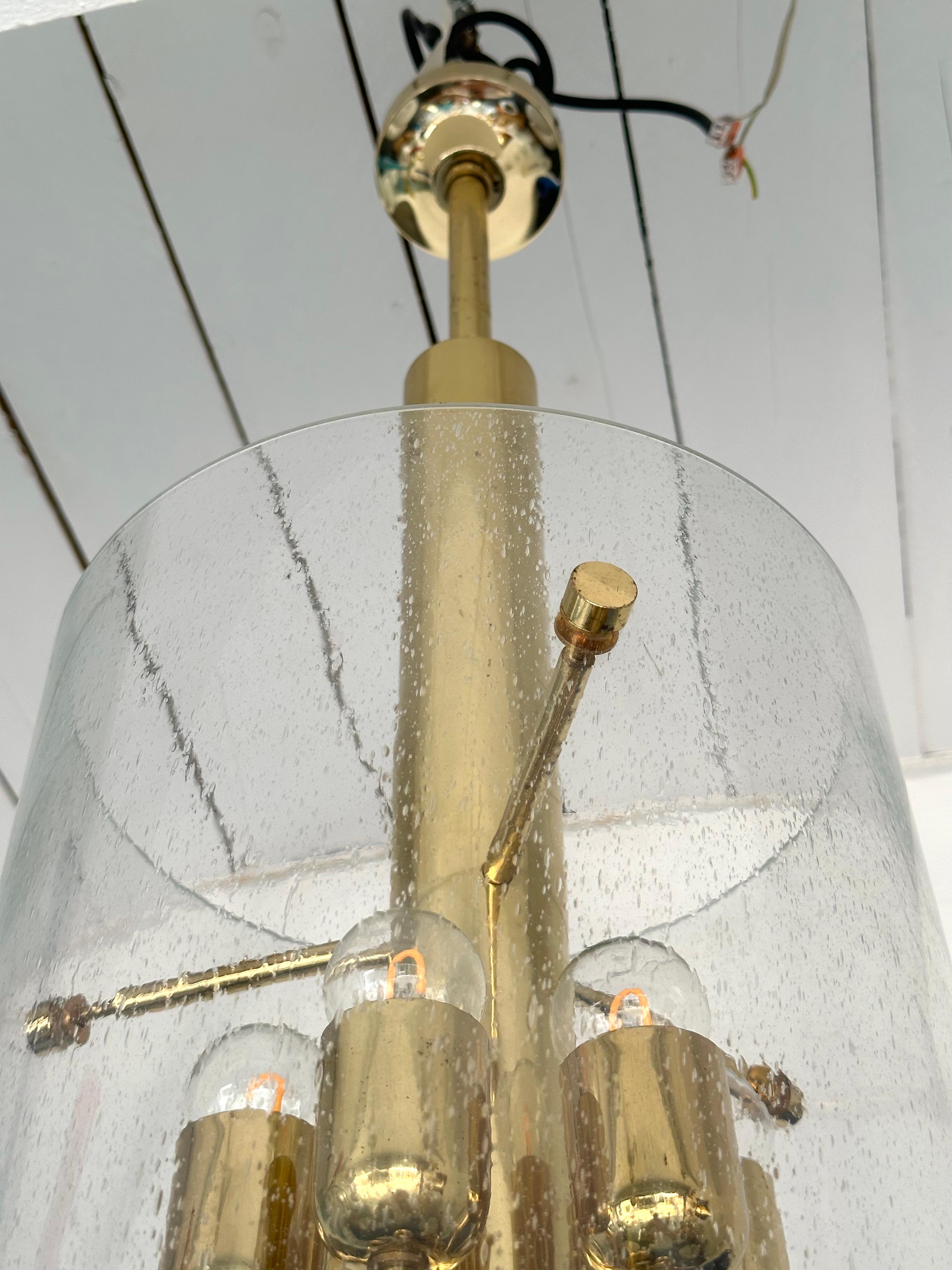 Brass and Glass Tube Chandelier. Italy, 1970s For Sale 3