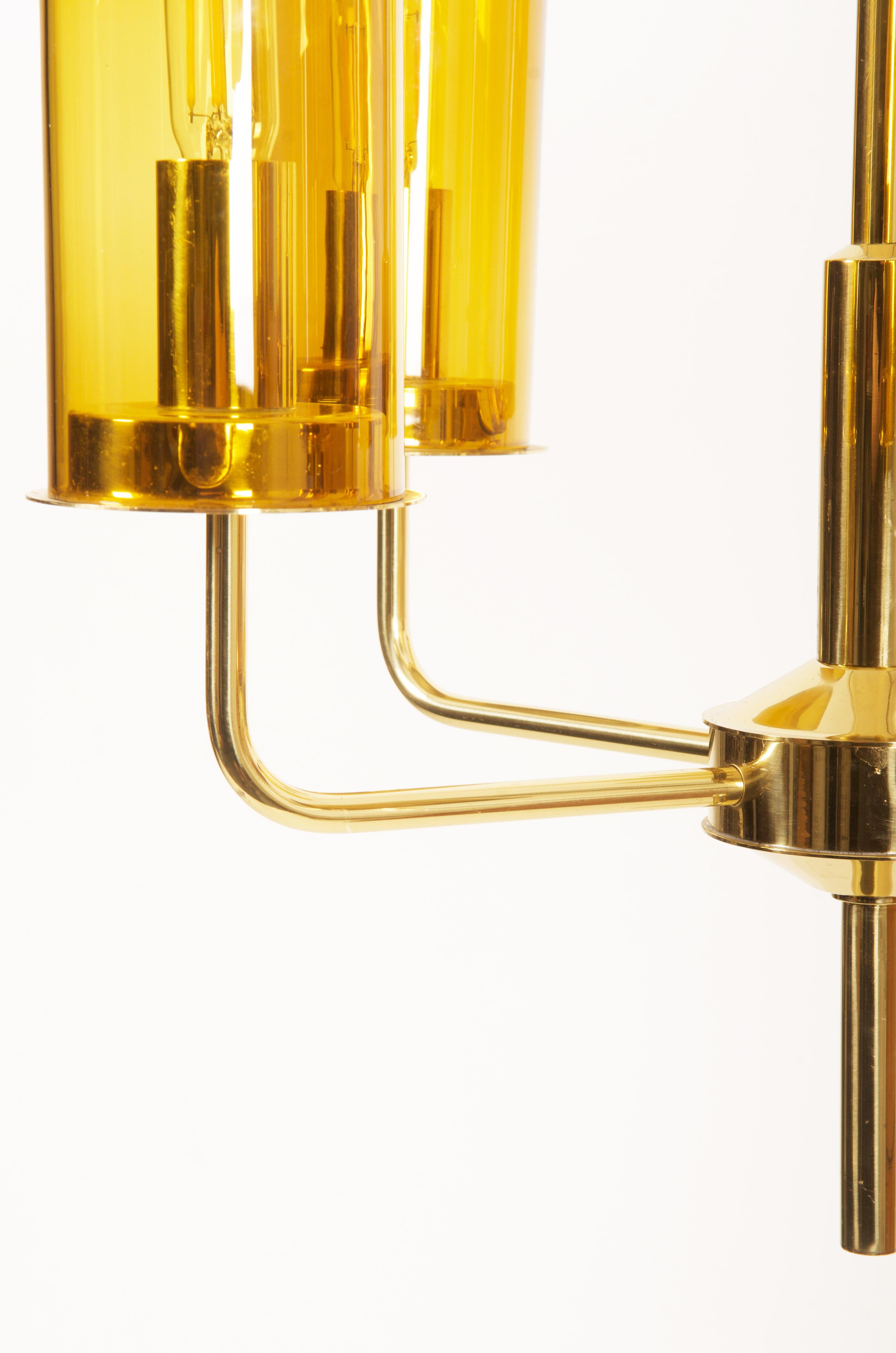 Brass and Glass Tube Chandelier T434 5 Sonata by Hans-Agne Jakobsson For Sale 4