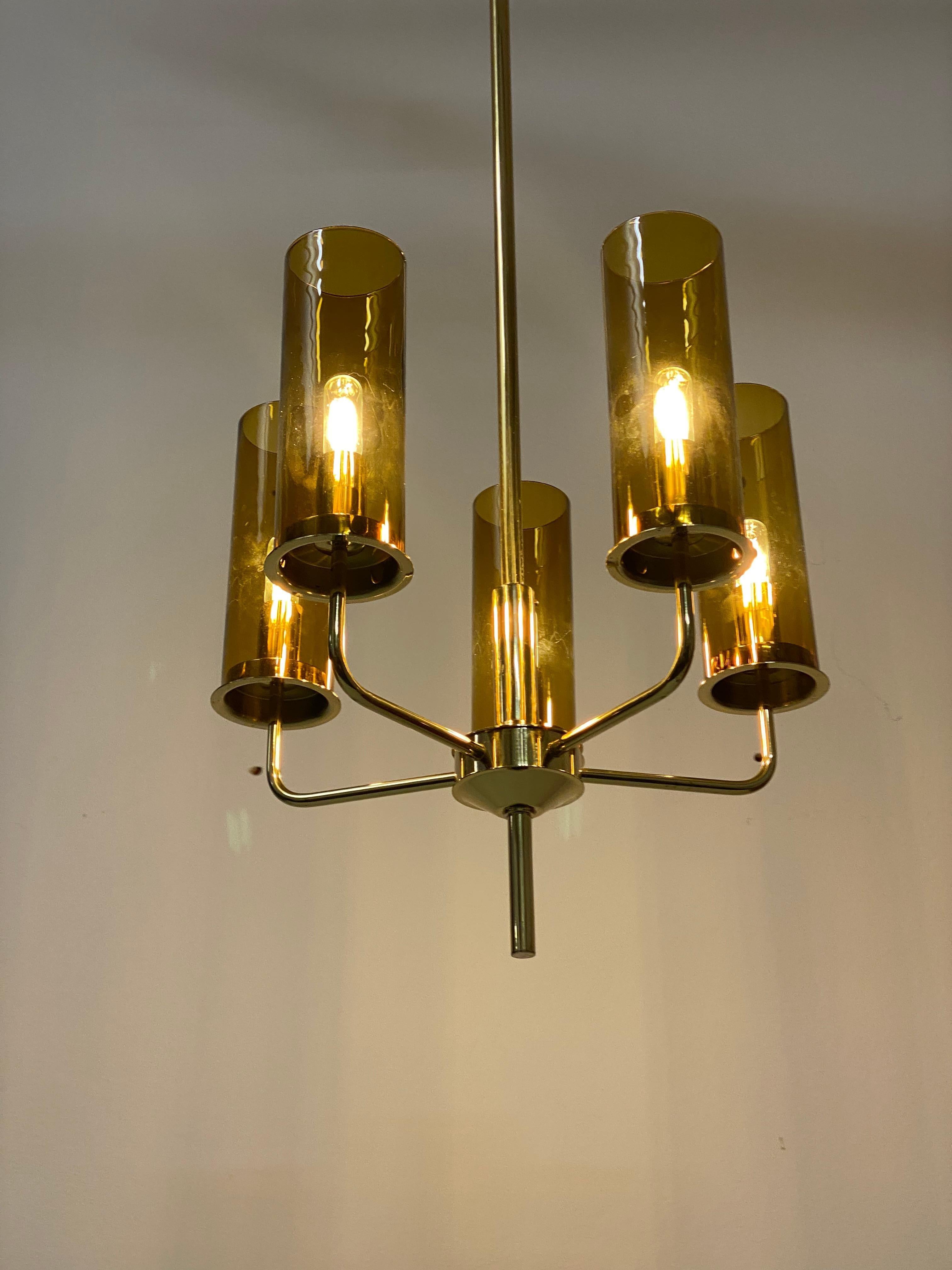 Brass and Glass Tube Chandelier T434 5 Sonata by Hans-Agne Jakobsson For Sale 5