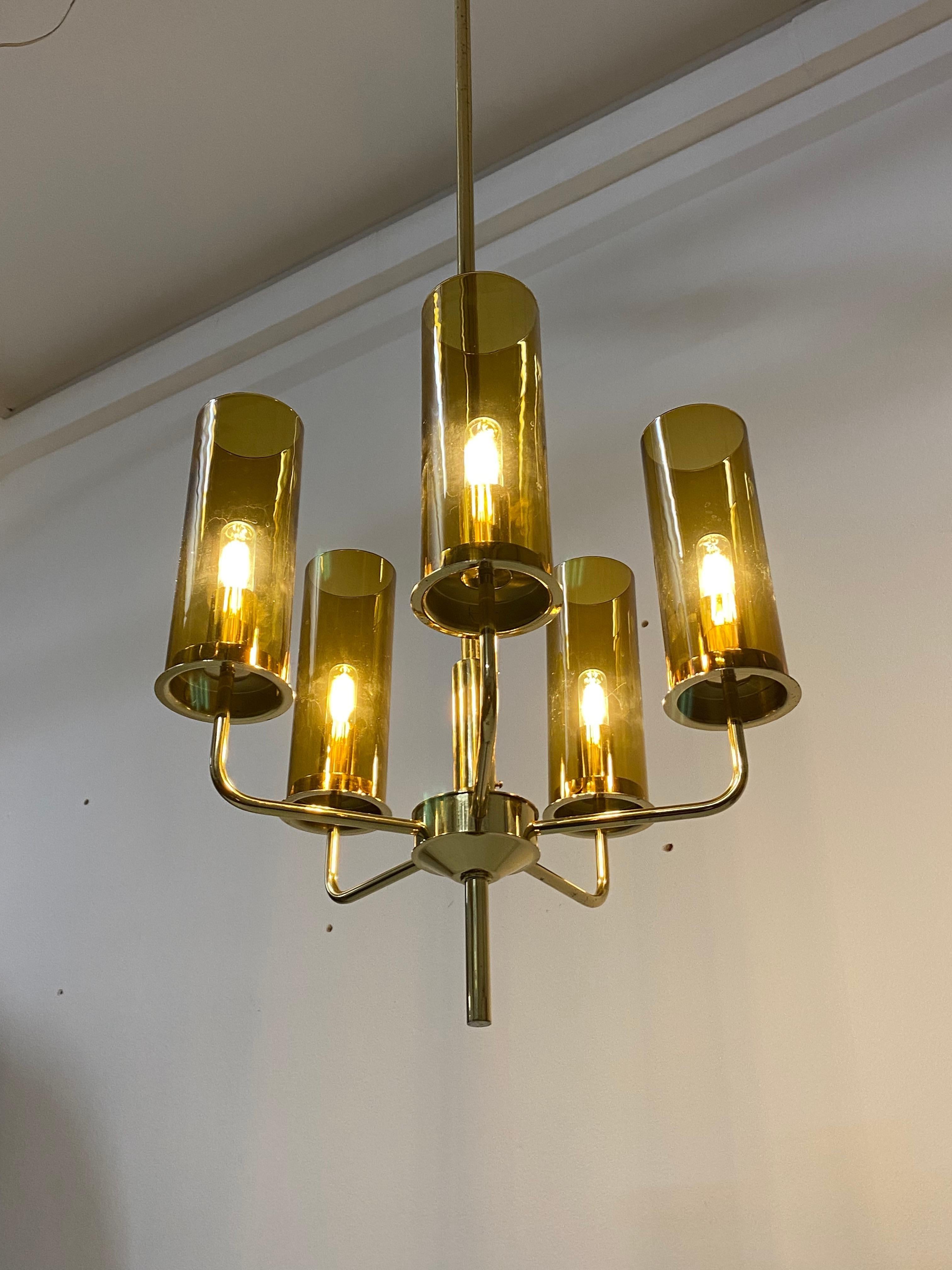 Brass and Glass Tube Chandelier T434 5 Sonata by Hans-Agne Jakobsson For Sale 7