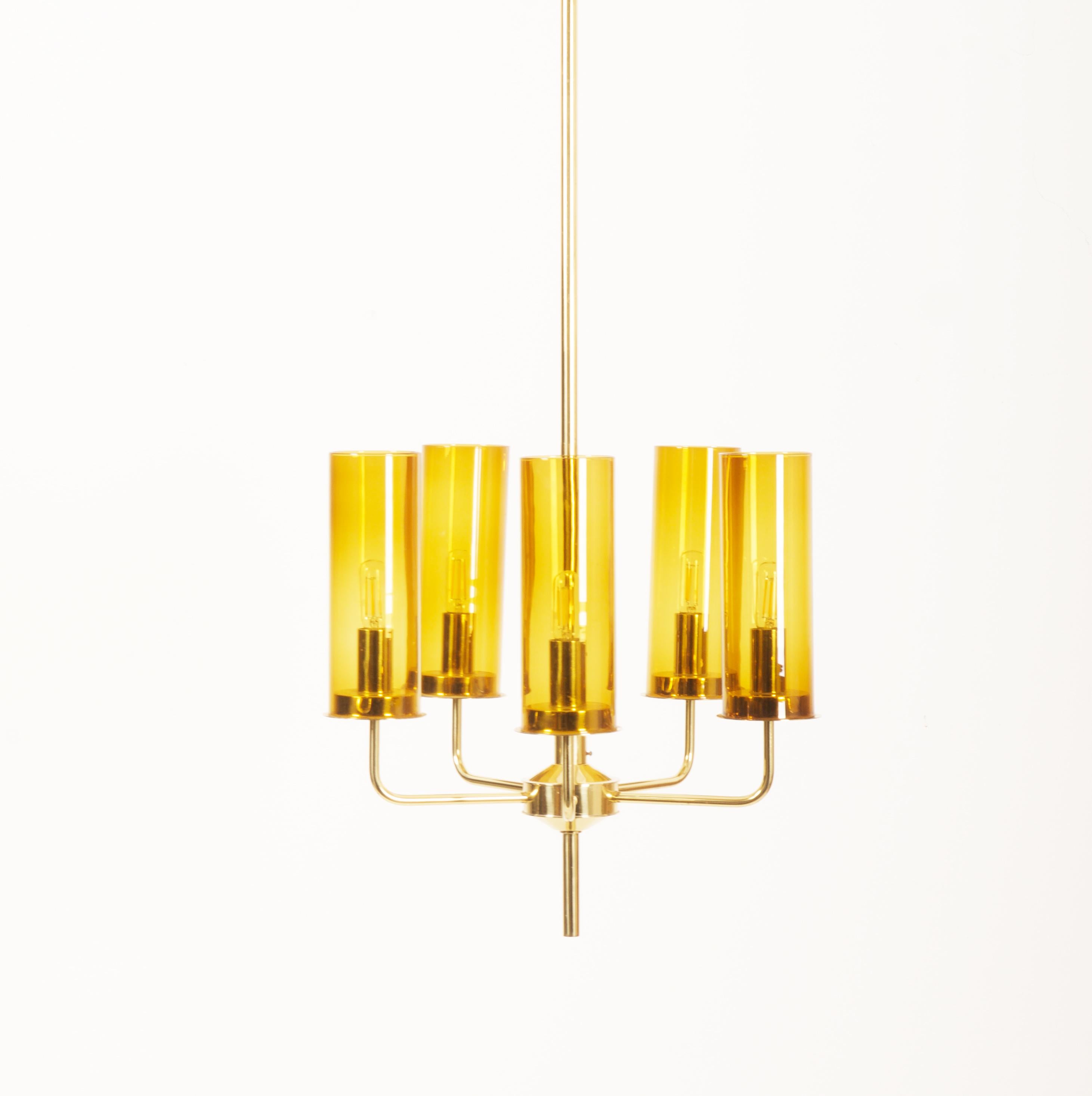 Swedish Brass and Glass Tube Chandelier T434 5 Sonata by Hans-Agne Jakobsson For Sale