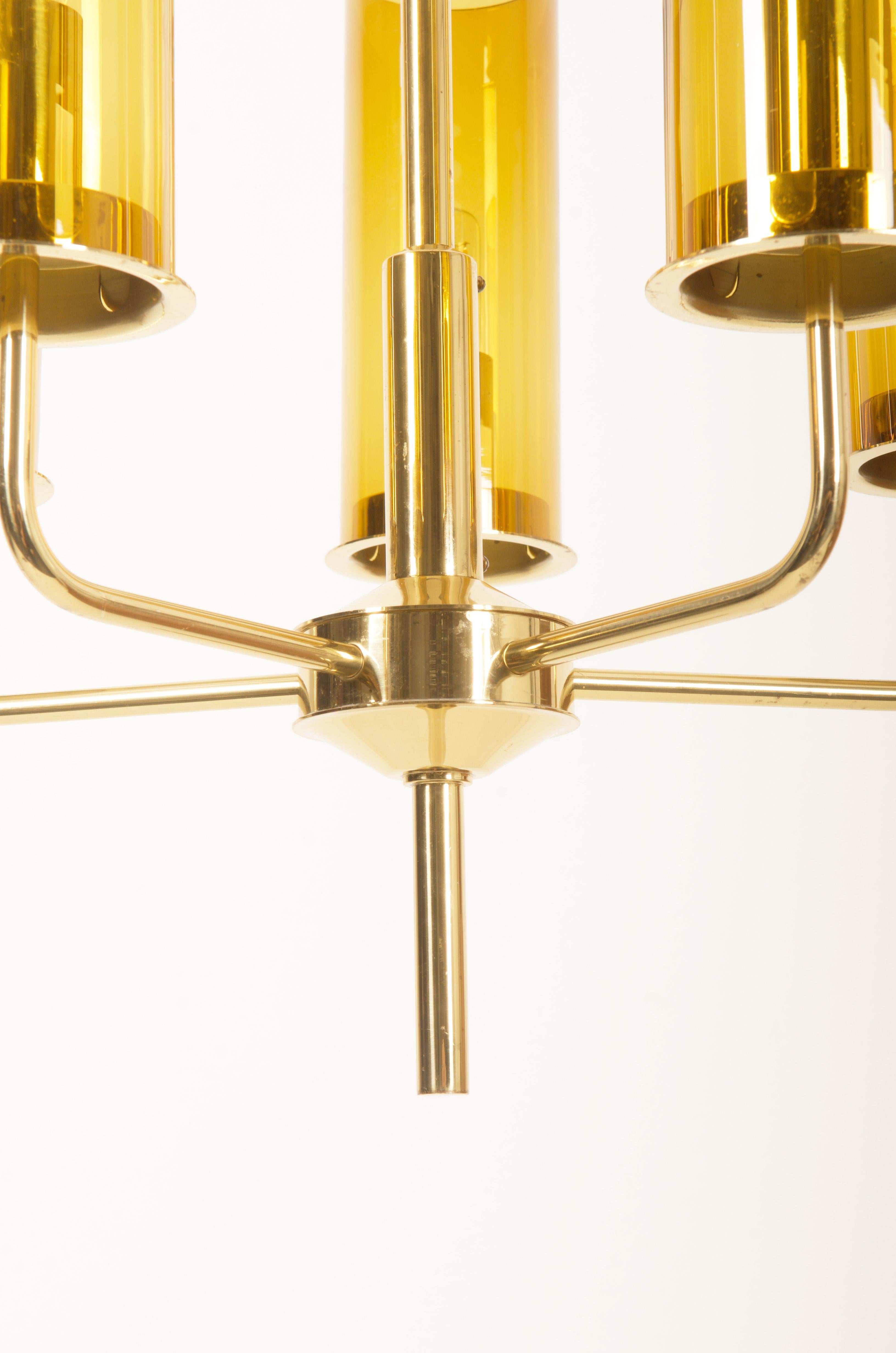Brass and Glass Tube Chandelier T434 5 Sonata by Hans-Agne Jakobsson For Sale 2