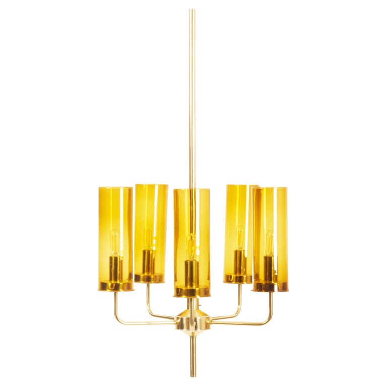 Brass and Glass Tube Chandelier T434 5 Sonata by HansAgne Jakobsson For Sale at 1stDibs