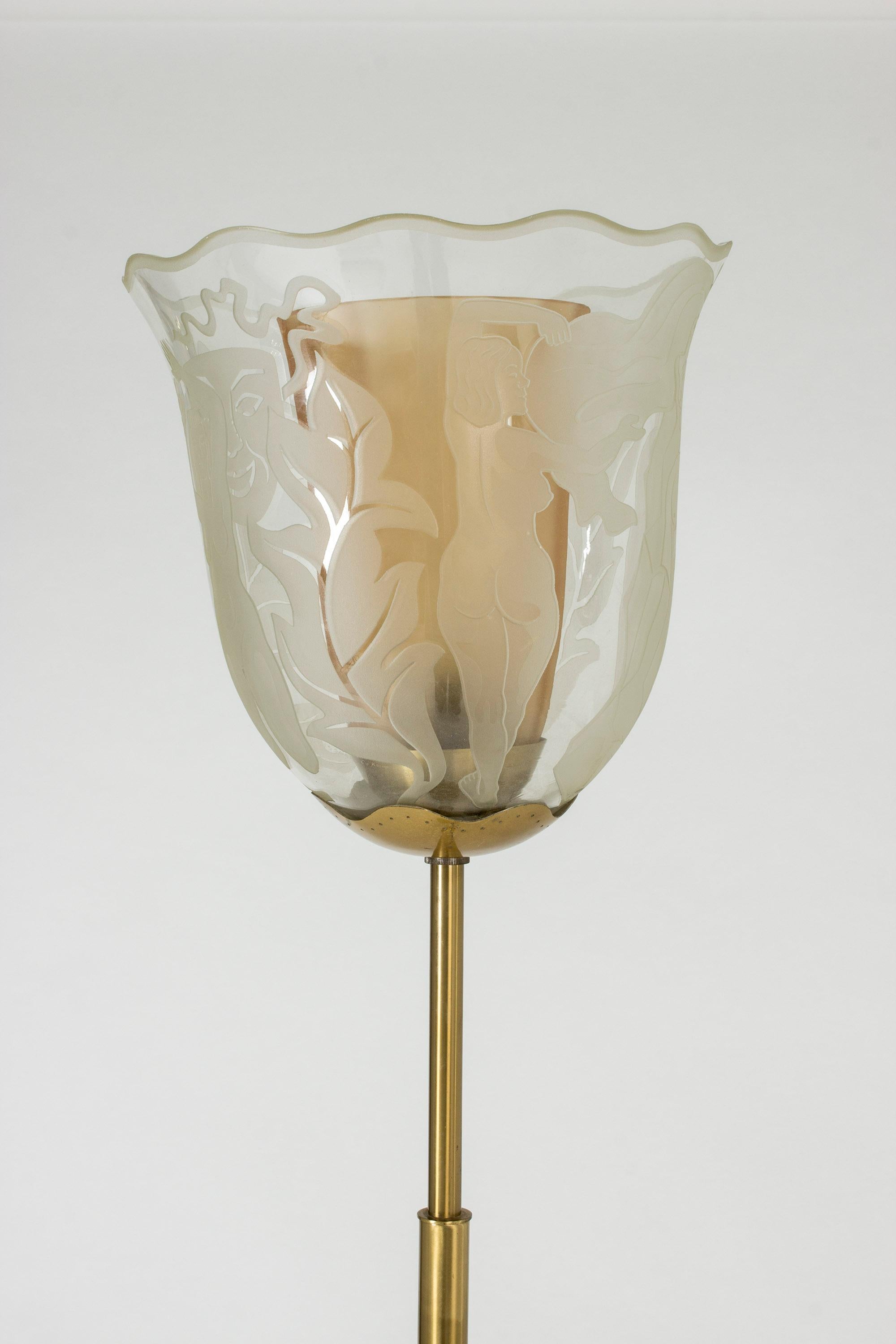 Swedish Brass and Glass Uplight by Bo Notini