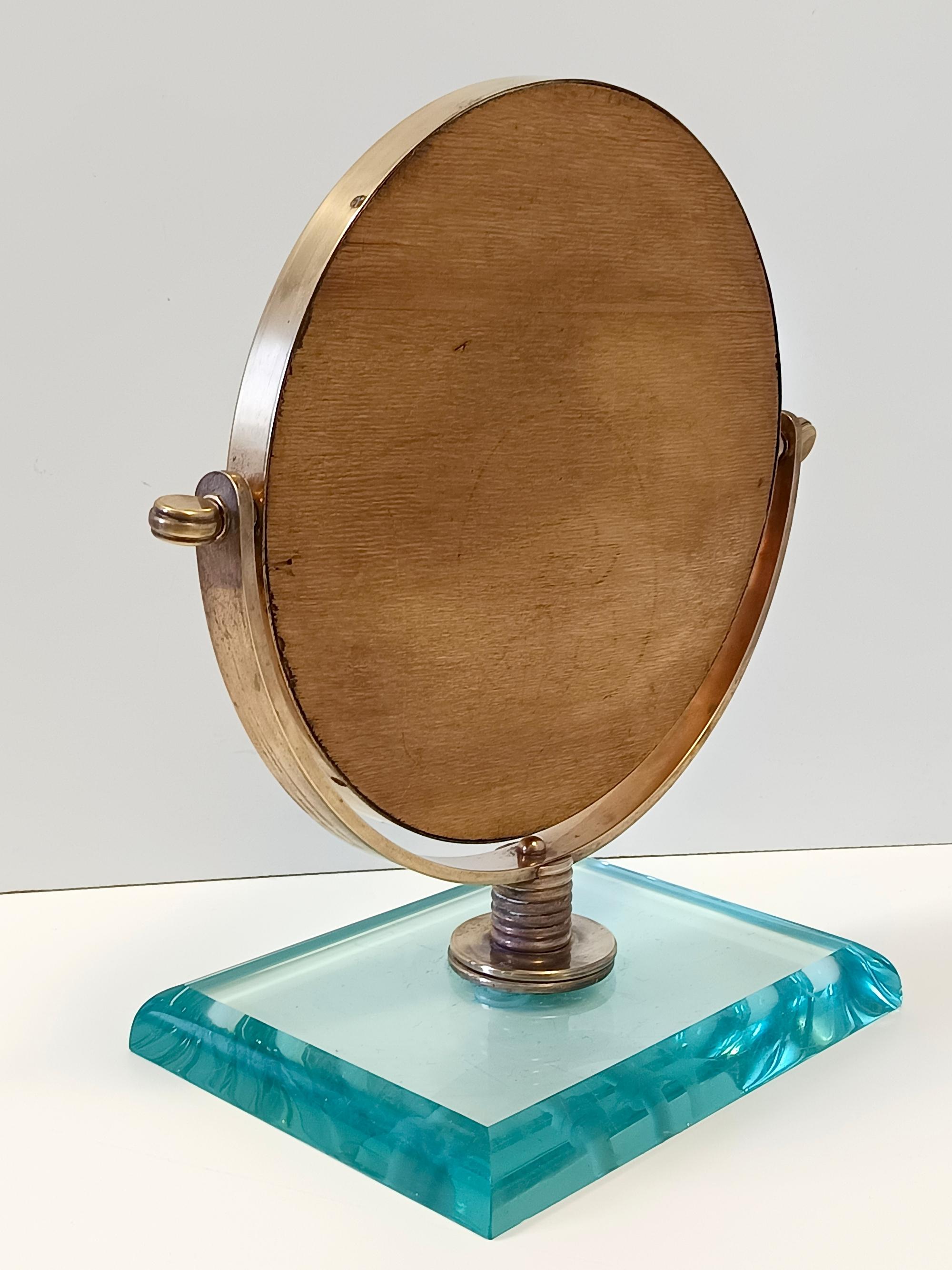 Waschtischspiegel aus Messing und Glas von Gio Ponti, Fontana Arte zugeschrieben, Italien (Mitte des 20. Jahrhunderts) im Angebot