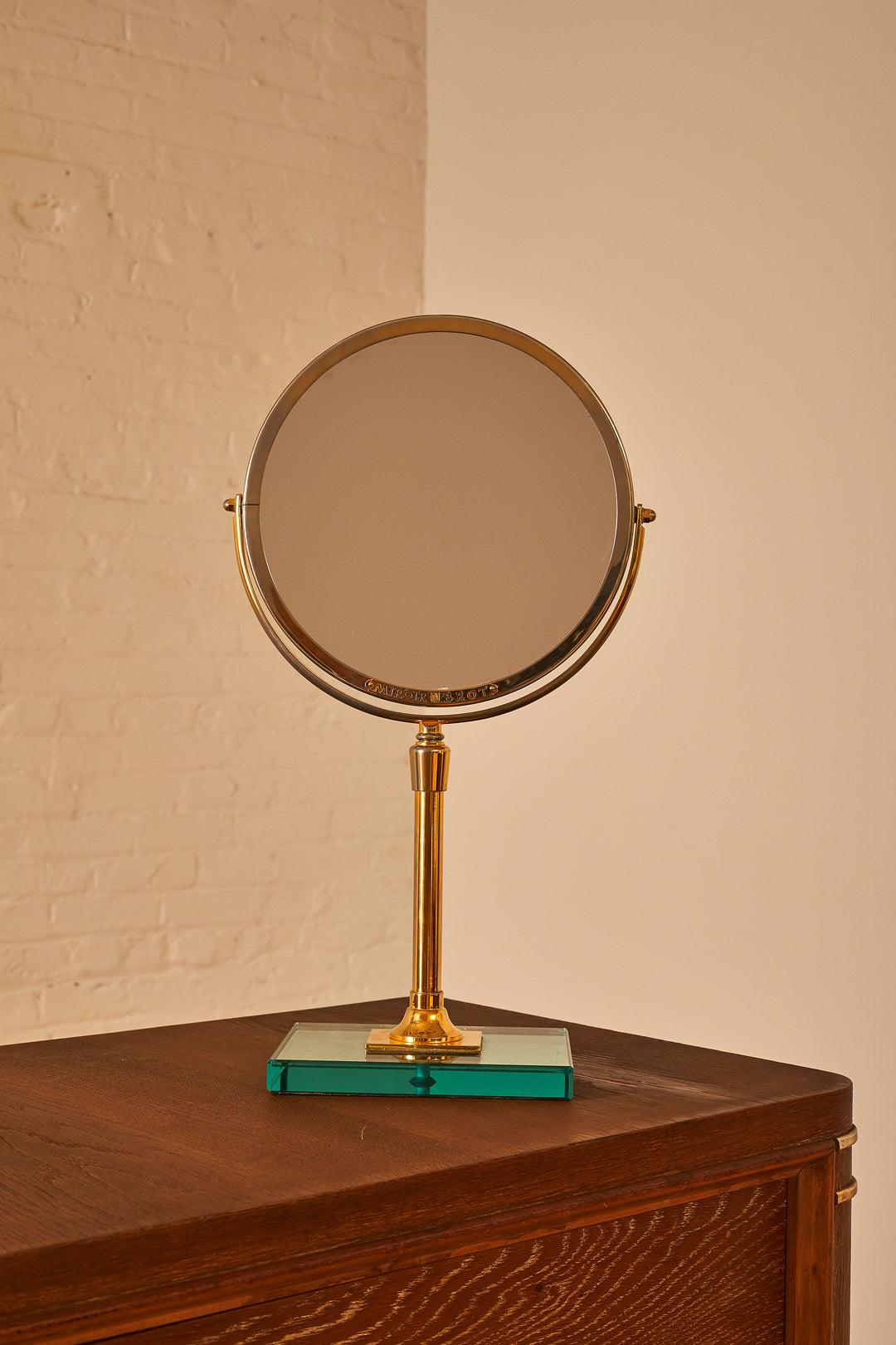 Mid-Century Modern Brass and Glass Vanity Mirror by Miroir Brot France