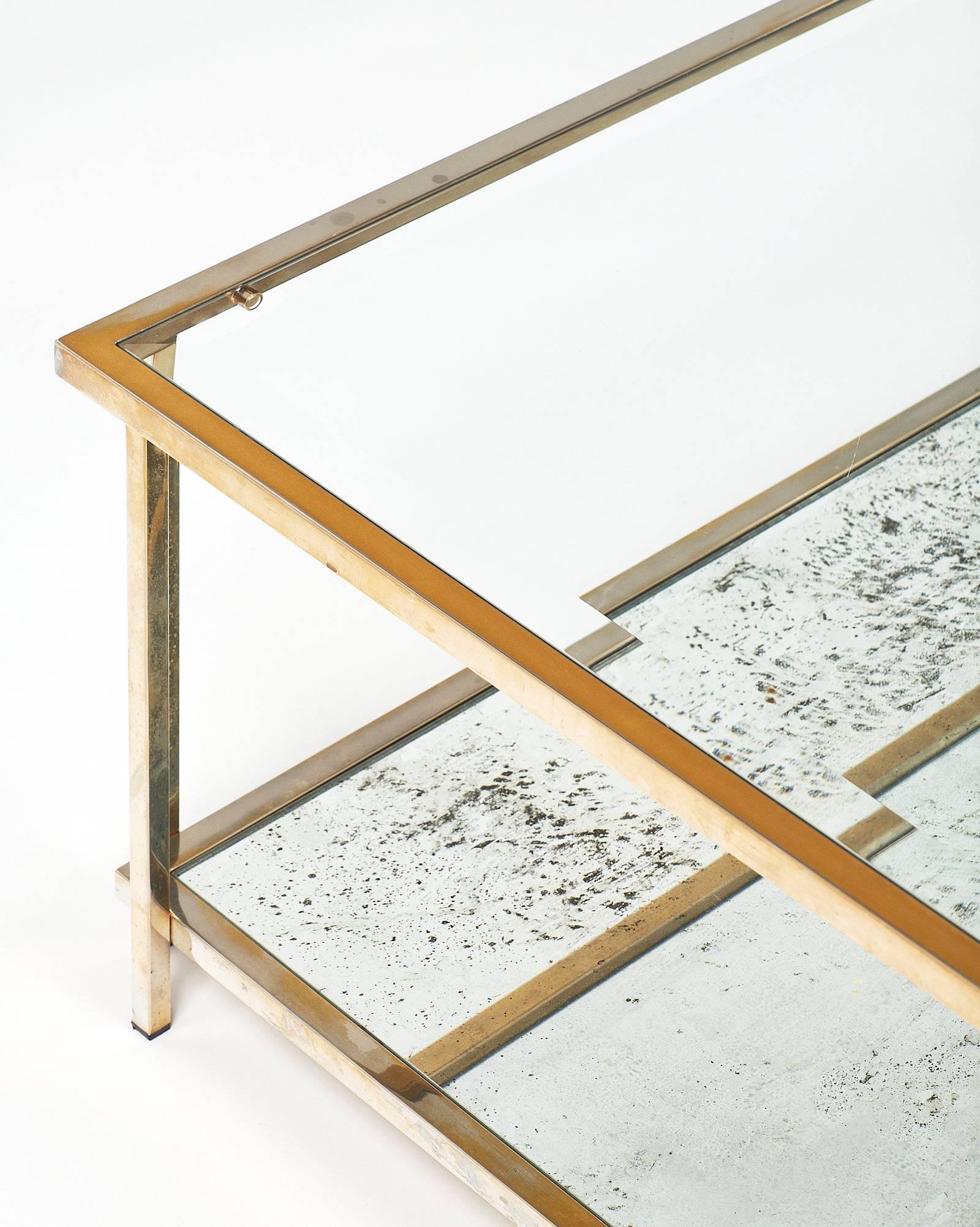 Mid-Century Modern Brass and Glass Vintage Coffee Table