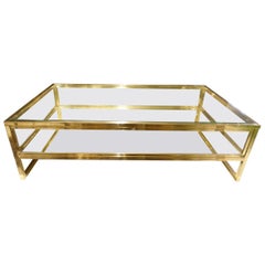 Brass and Glass Vintage French Low Display Table