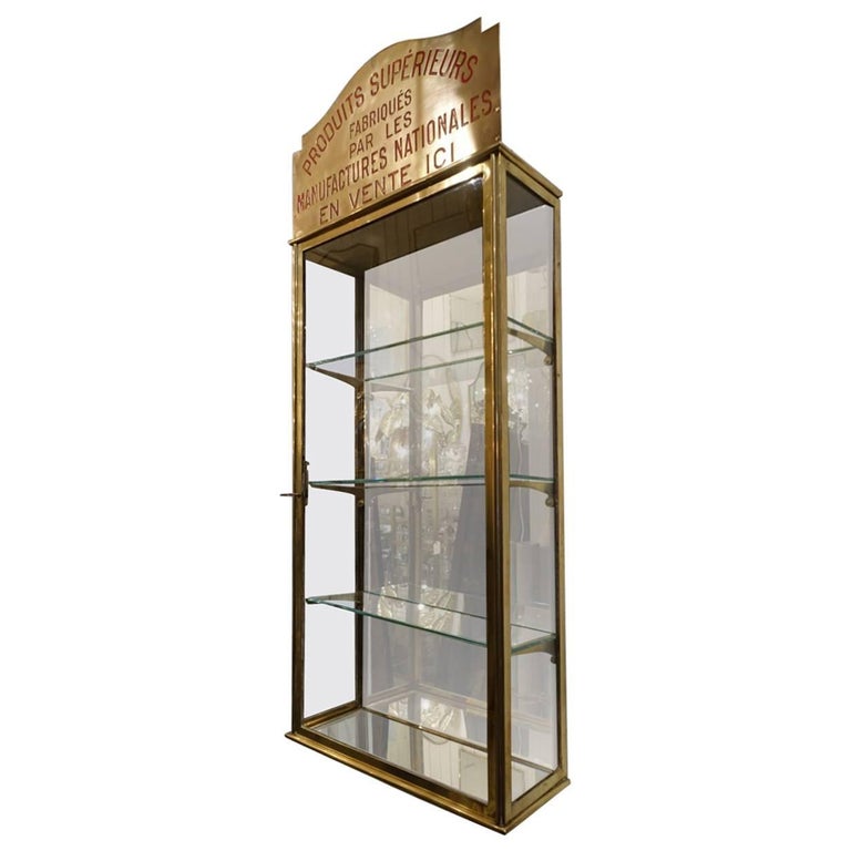 Brass and Glass Wall Display Cabinet at 1stDibs | glass wall display case