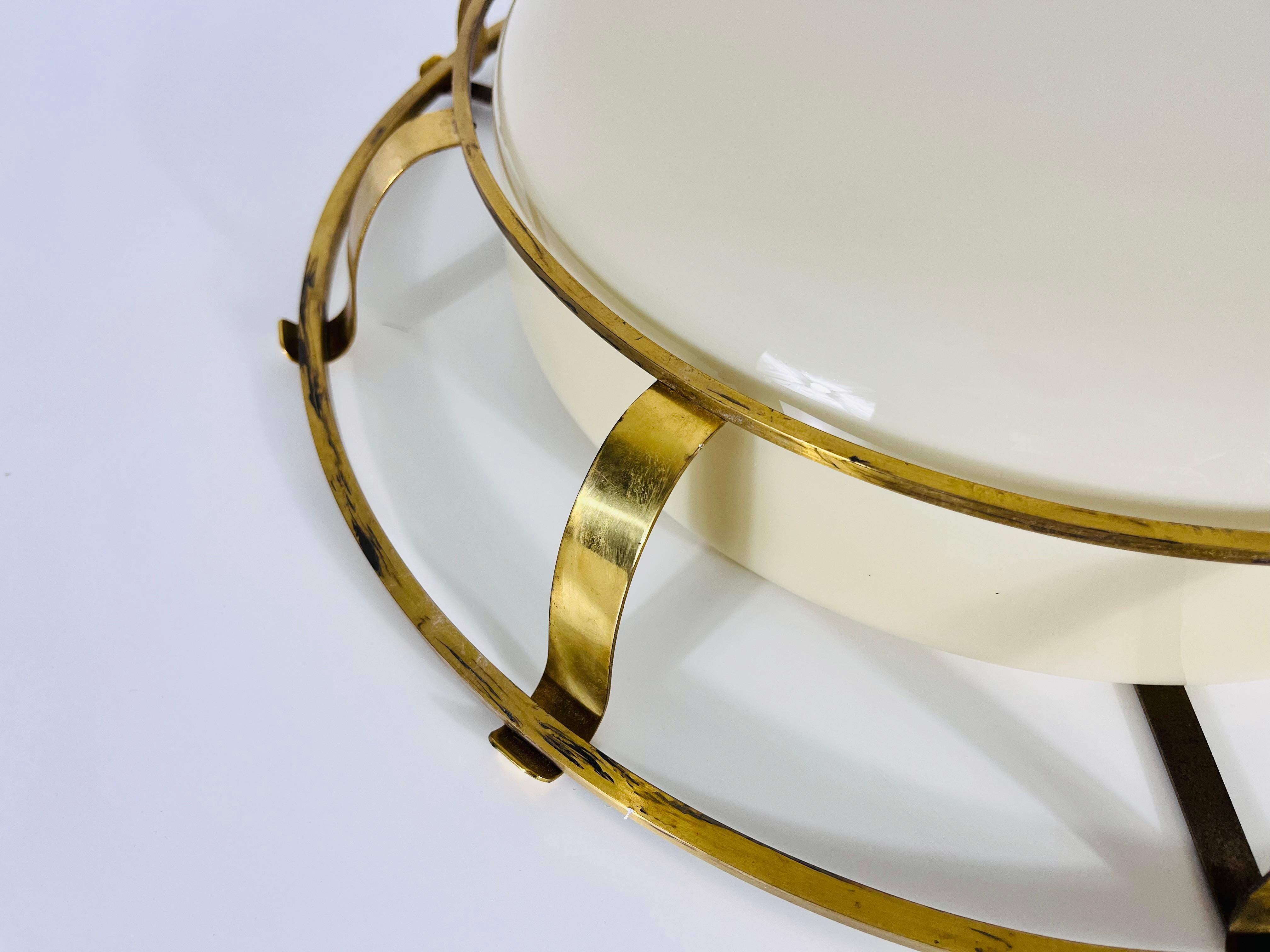 Brass and Glass Wall Lamp or Flush Mount, Italy, 1960s For Sale 4