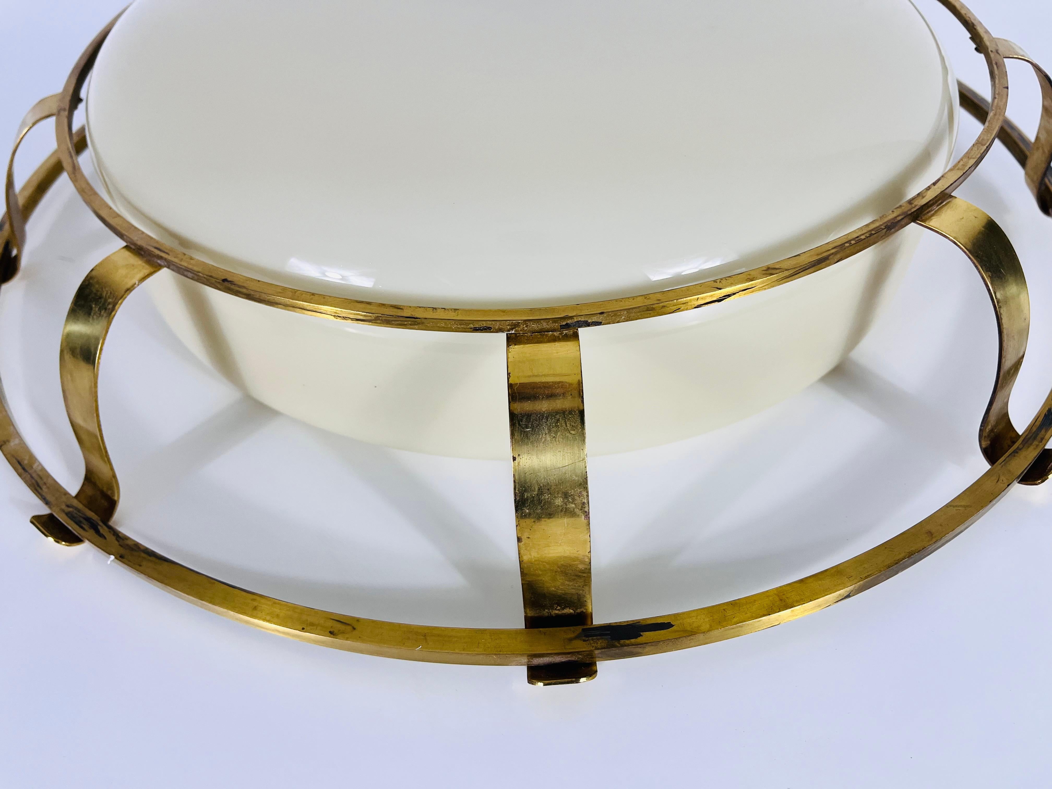 Brass and Glass Wall Lamp or Flush Mount, Italy, 1960s For Sale 3