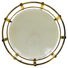 Brass and Glass Wall Lamp or Flush Mount, Italy, 1960s