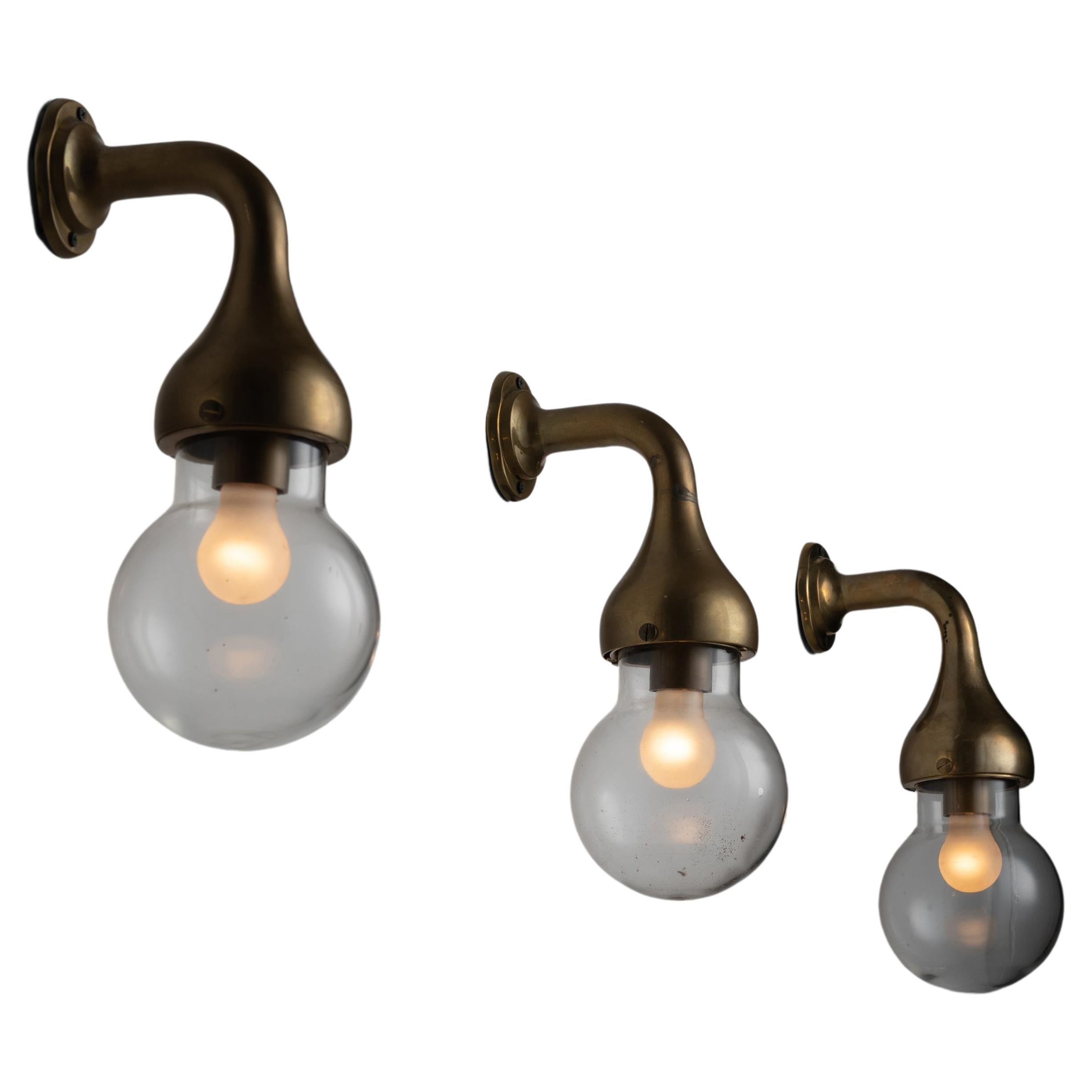 Brass and Glass Wall Lights, Italy, circa 1960