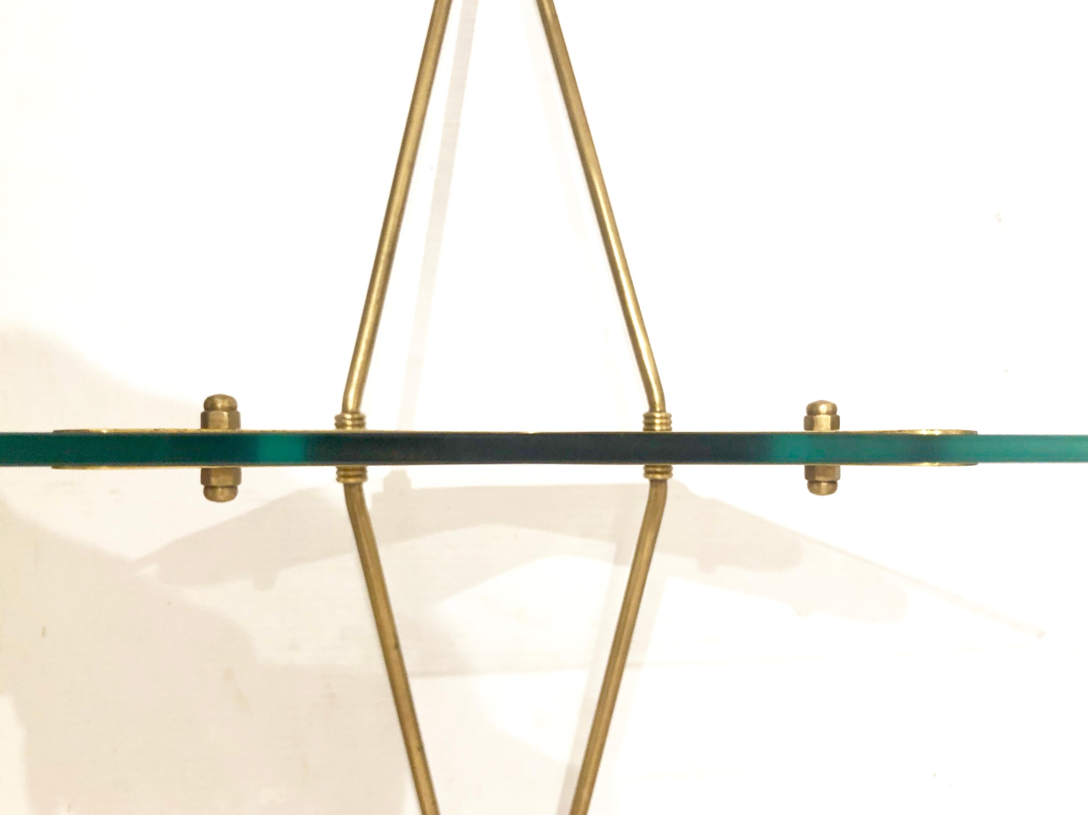 Brass and Glass Wall-Mounted Angle Display Shelf Attributed to Fontana Arte 1