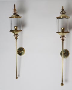 Apliques de latón y cristal de Maison Lunel, diseño francés, años 50