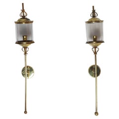 Apliques de latón y cristal de Maison Lunel, diseño francés, años 50