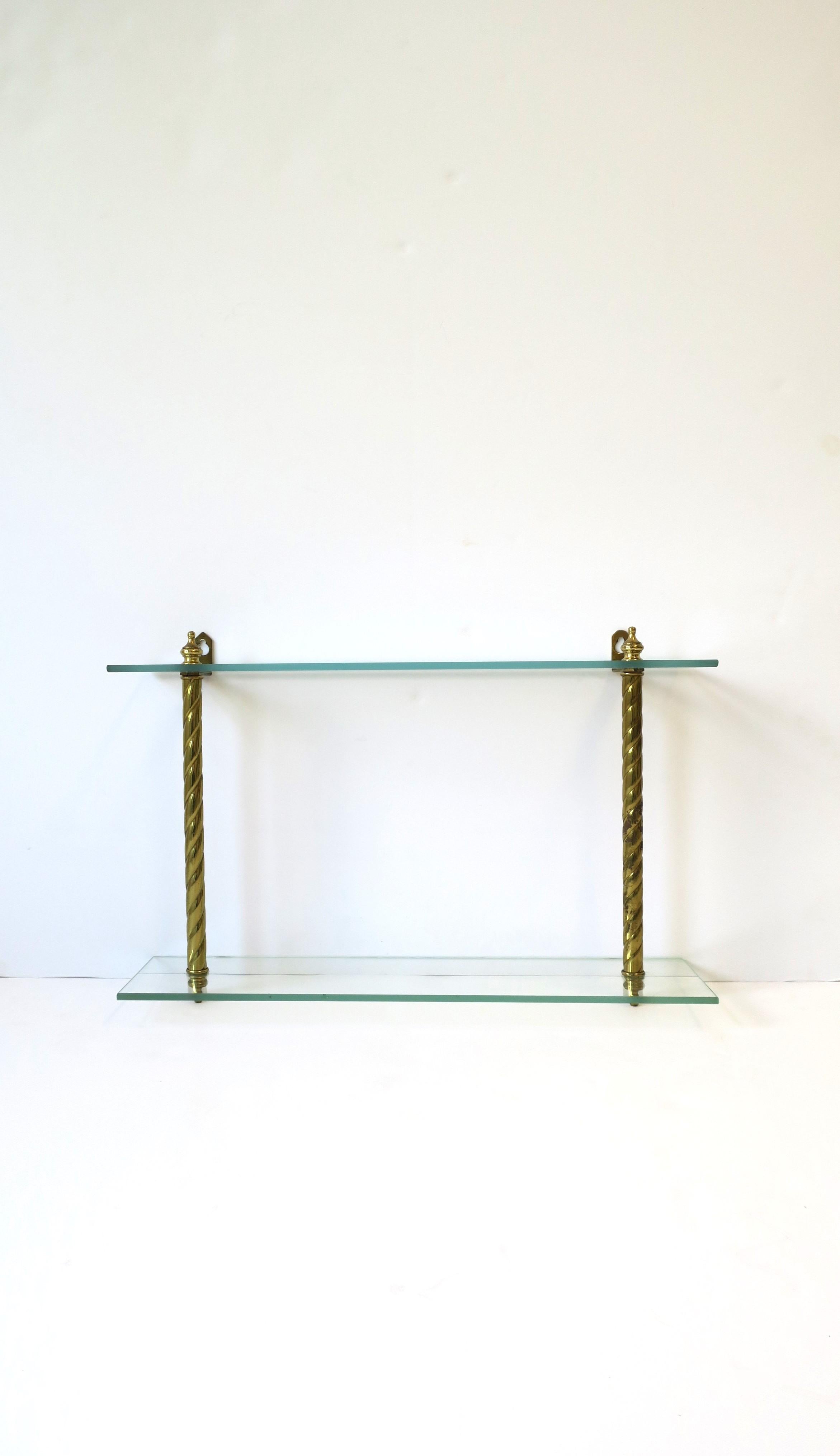 Brass and Glass Wall Shelf with Finial Detail In Good Condition In New York, NY