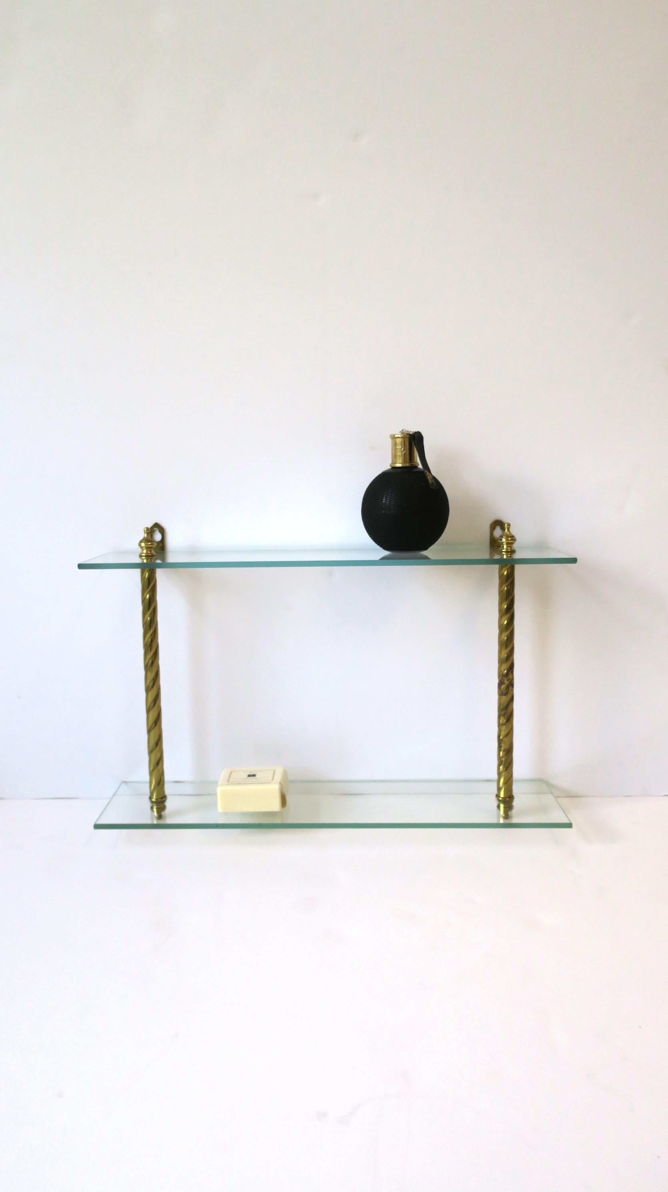 20th Century Brass and Glass Wall Shelf with Finial Detail