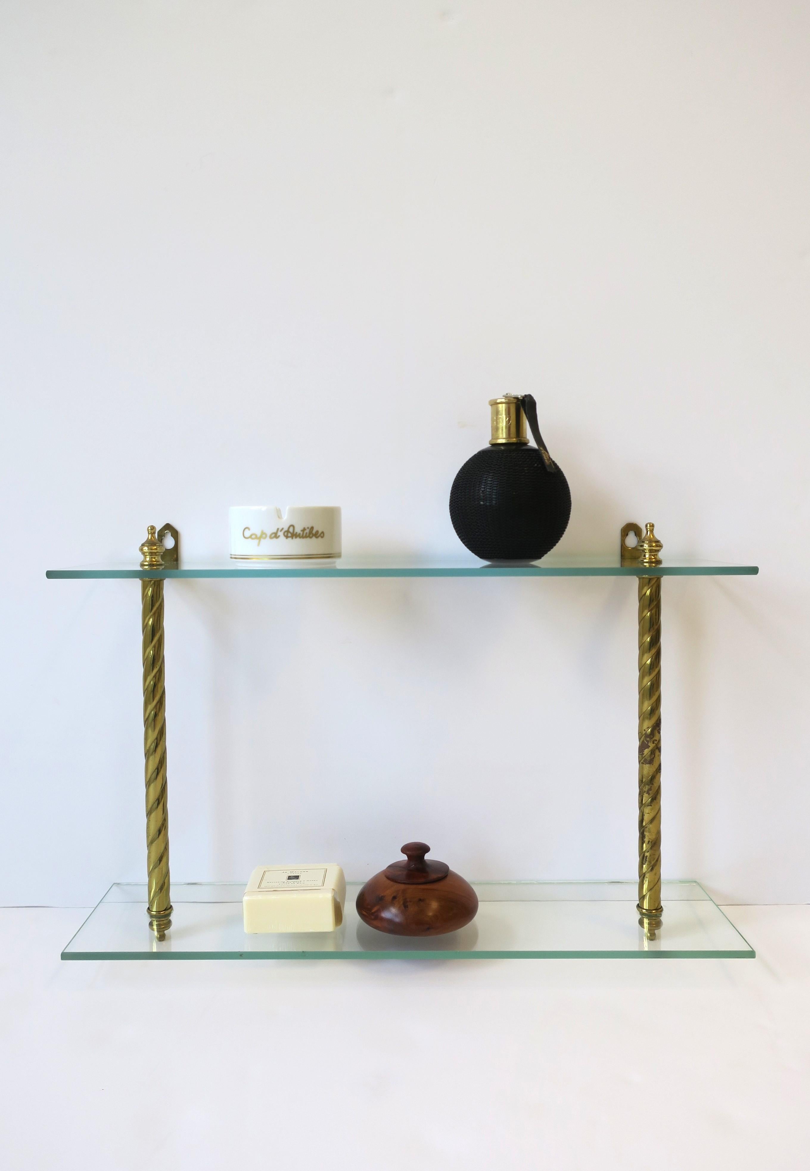 Brass and Glass Wall Shelf with Finial Detail 1