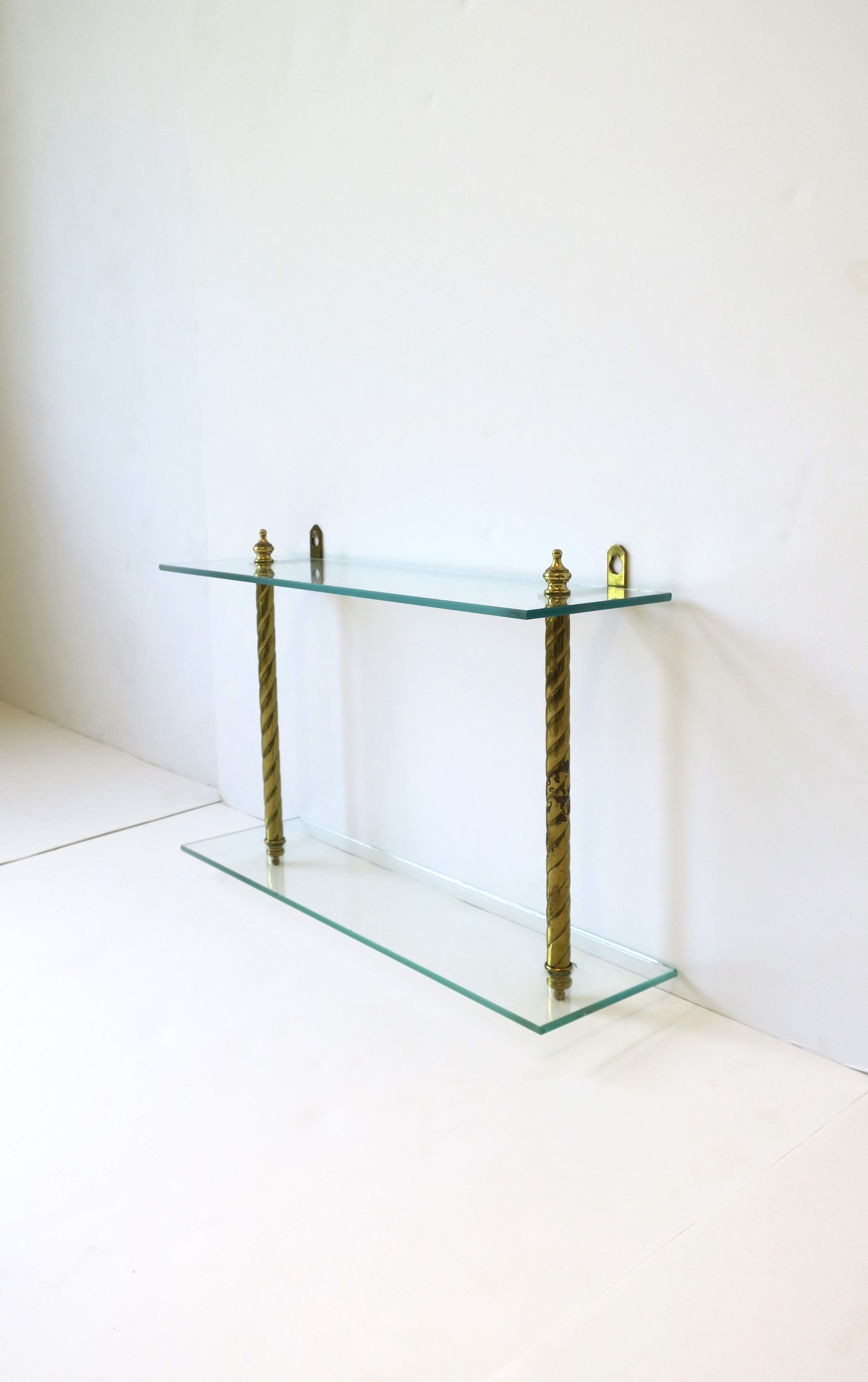 Brass and Glass Wall Shelf with Finial Detail 2