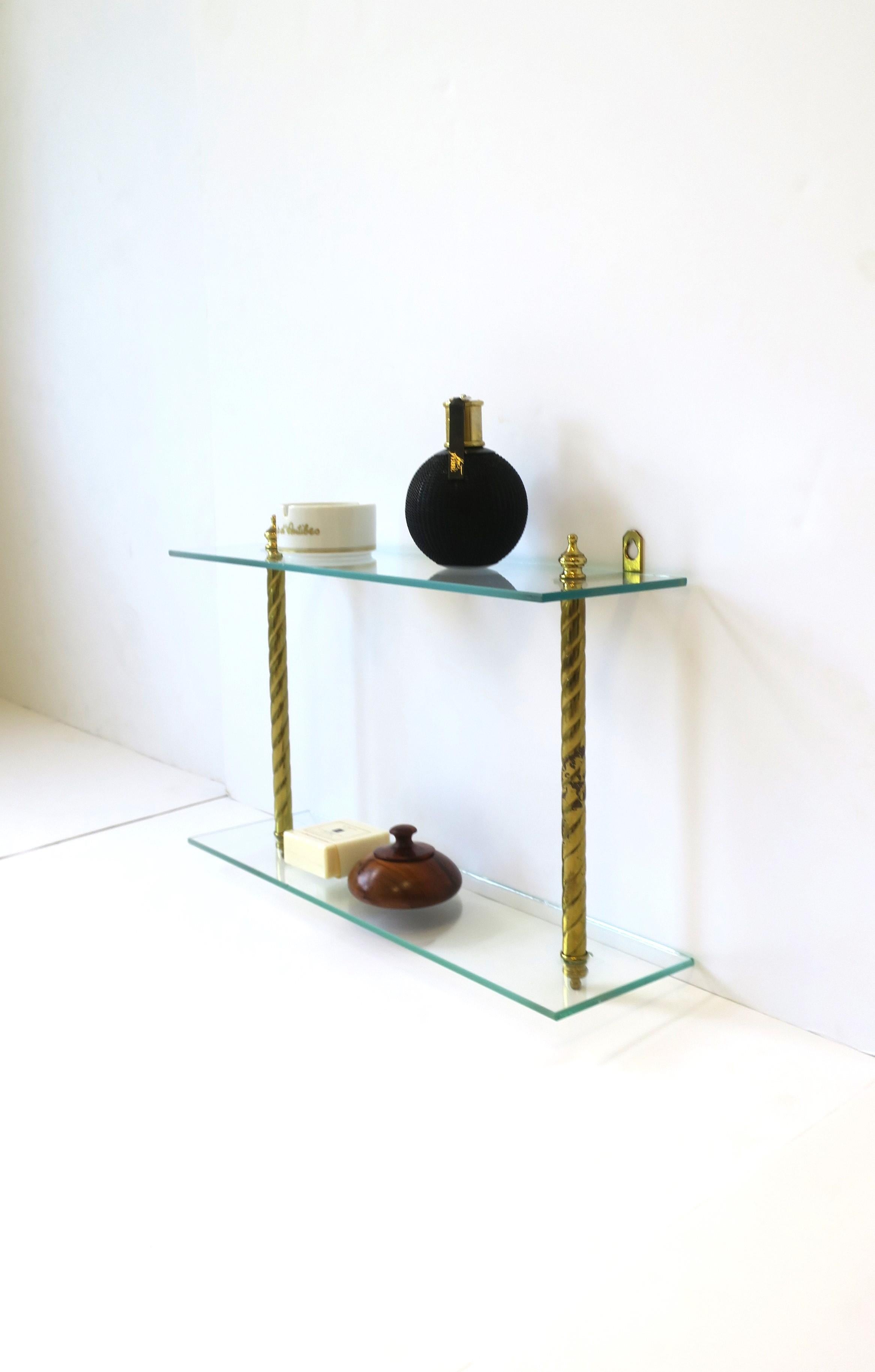 Brass and Glass Wall Shelf with Finial Detail 3