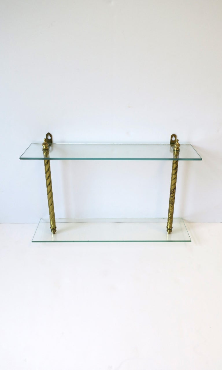 Picture of Brass and Glass Wall Shelf with Finial Detail For Sale at 1stDibs