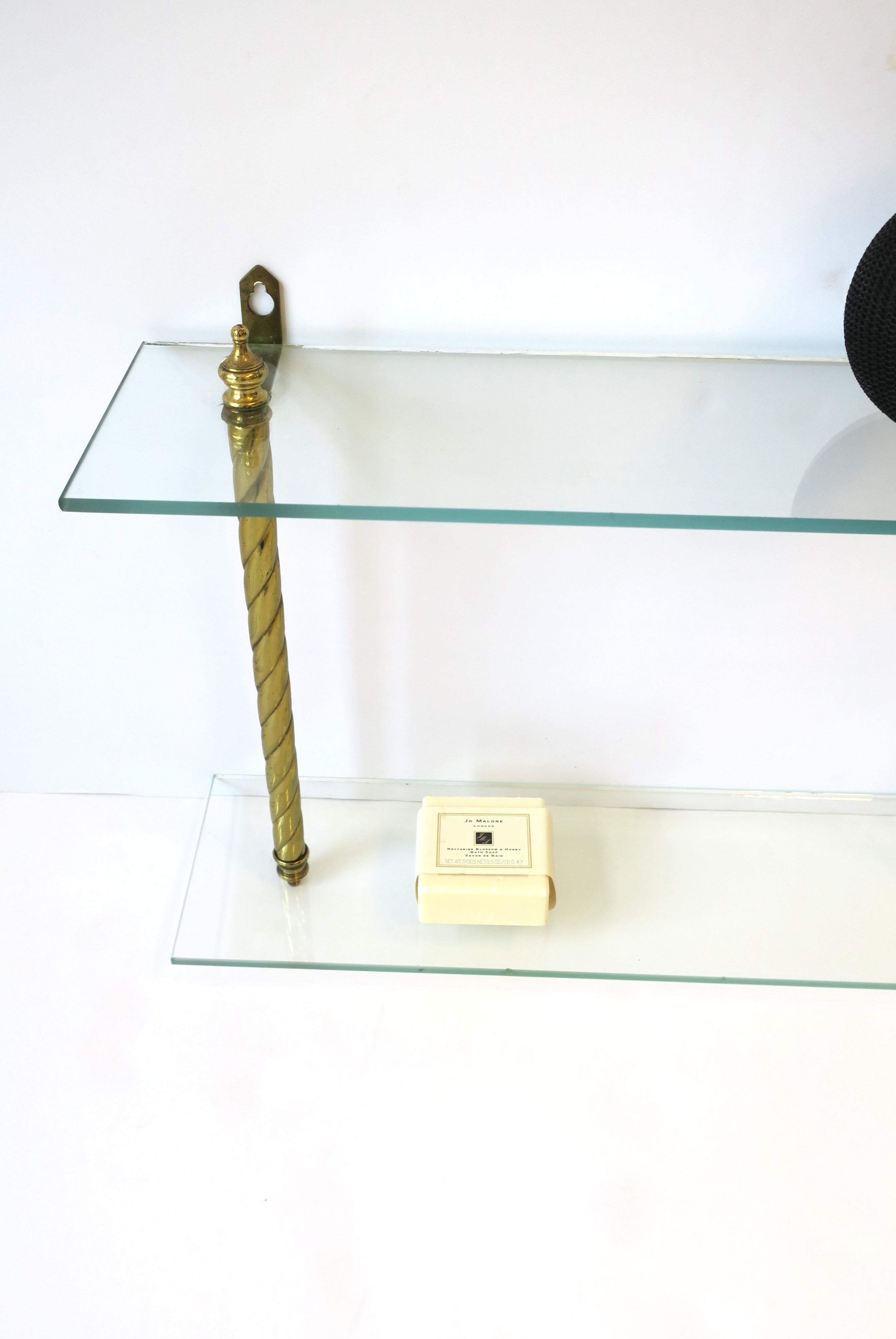 Brass and Glass Wall Shelf with Finial Detail 5