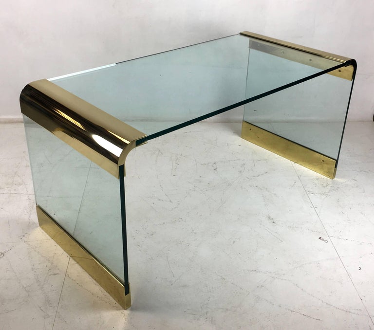 Brass and Glass Waterfall Desk by Pace at 1stDibs waterfall glass