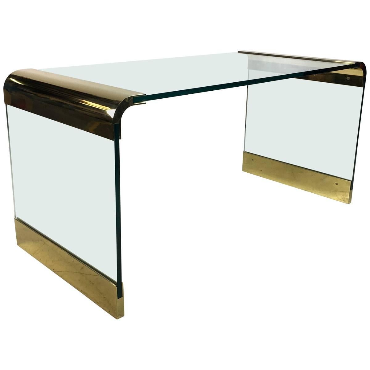 Brass and Glass Waterfall Desk by Pace