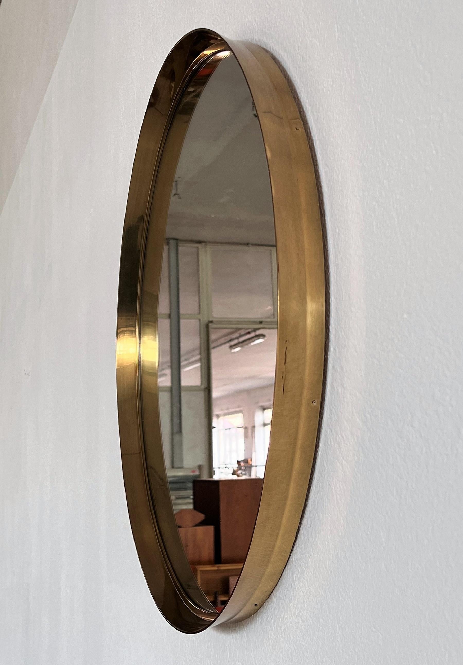 Gold Plate Brass Mirror in by Vereinigte Werkstätten München, 1970s