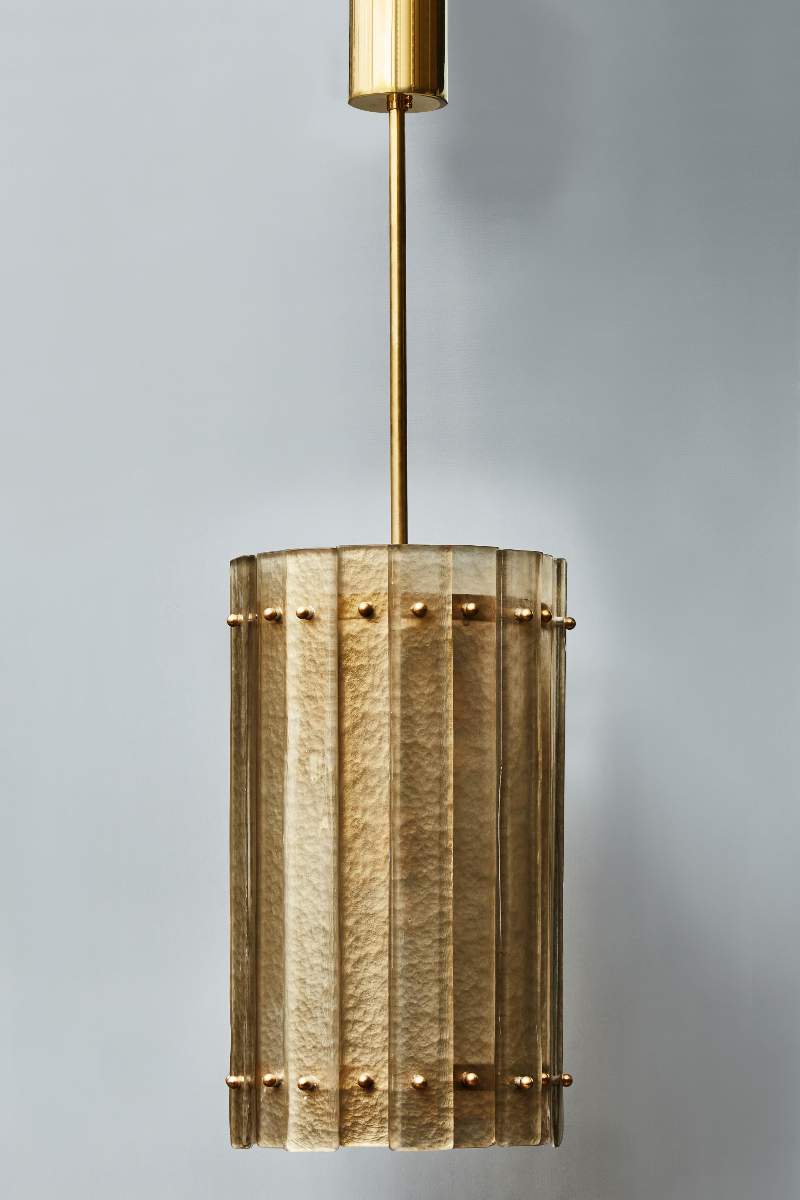Mid-Century Modern Brass and Golden Murano Glass Lantern For Sale