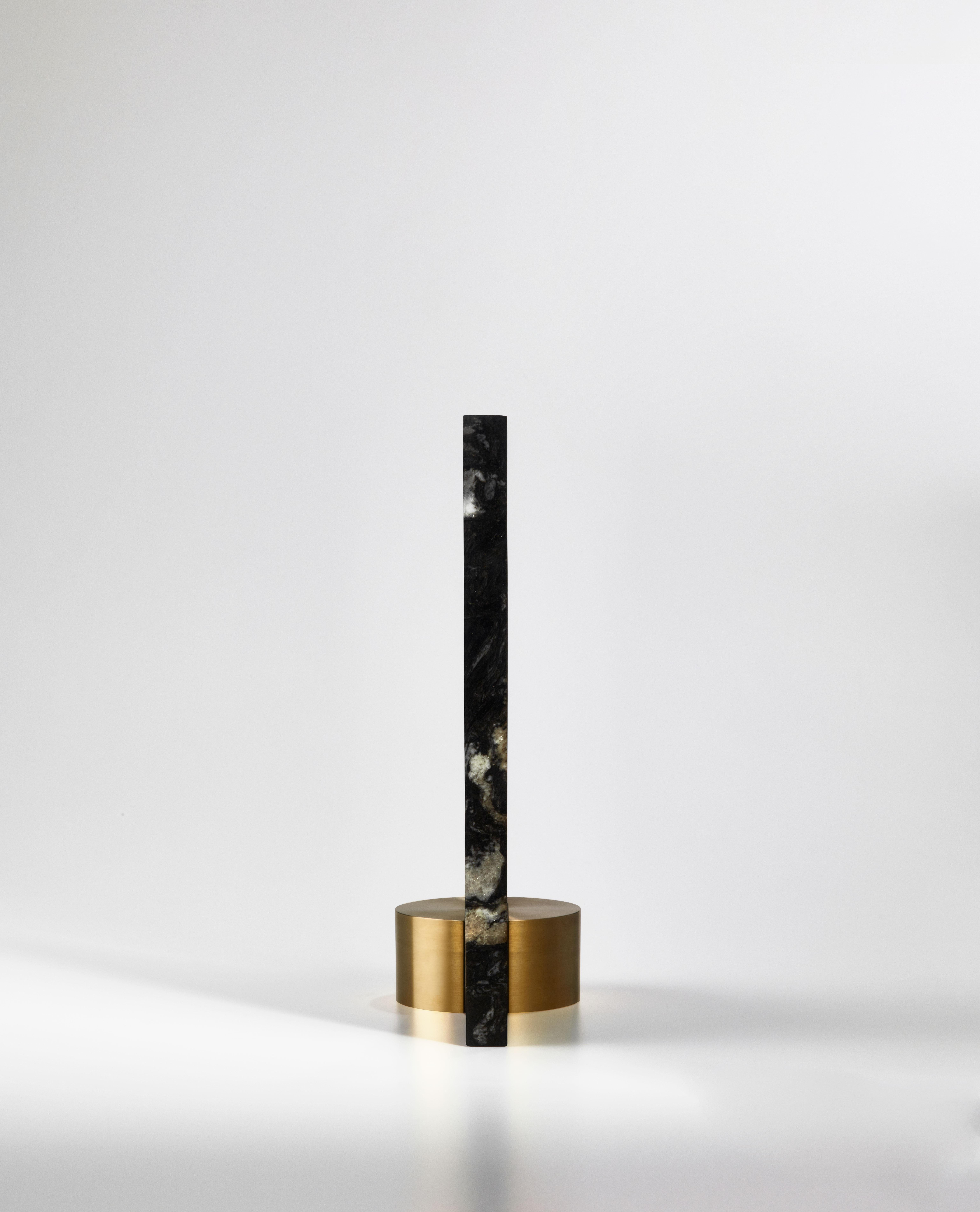 Post-Modern Brass and Granite Bookend, Signed by William Guillon For Sale