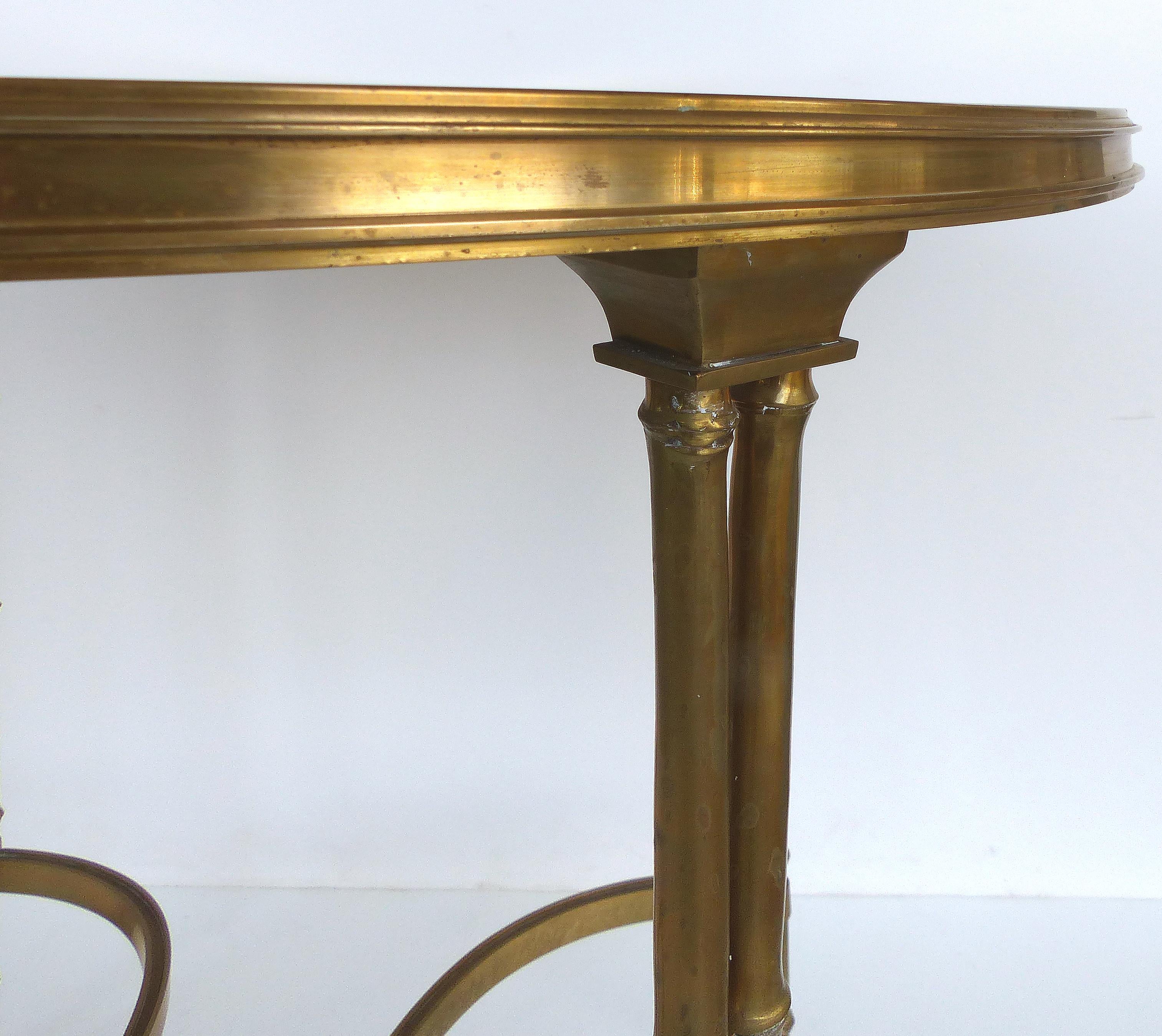 Neoclassical Brass and Granite Gueridon Table with Faux Bamboo Legs in Maison Jansen Style