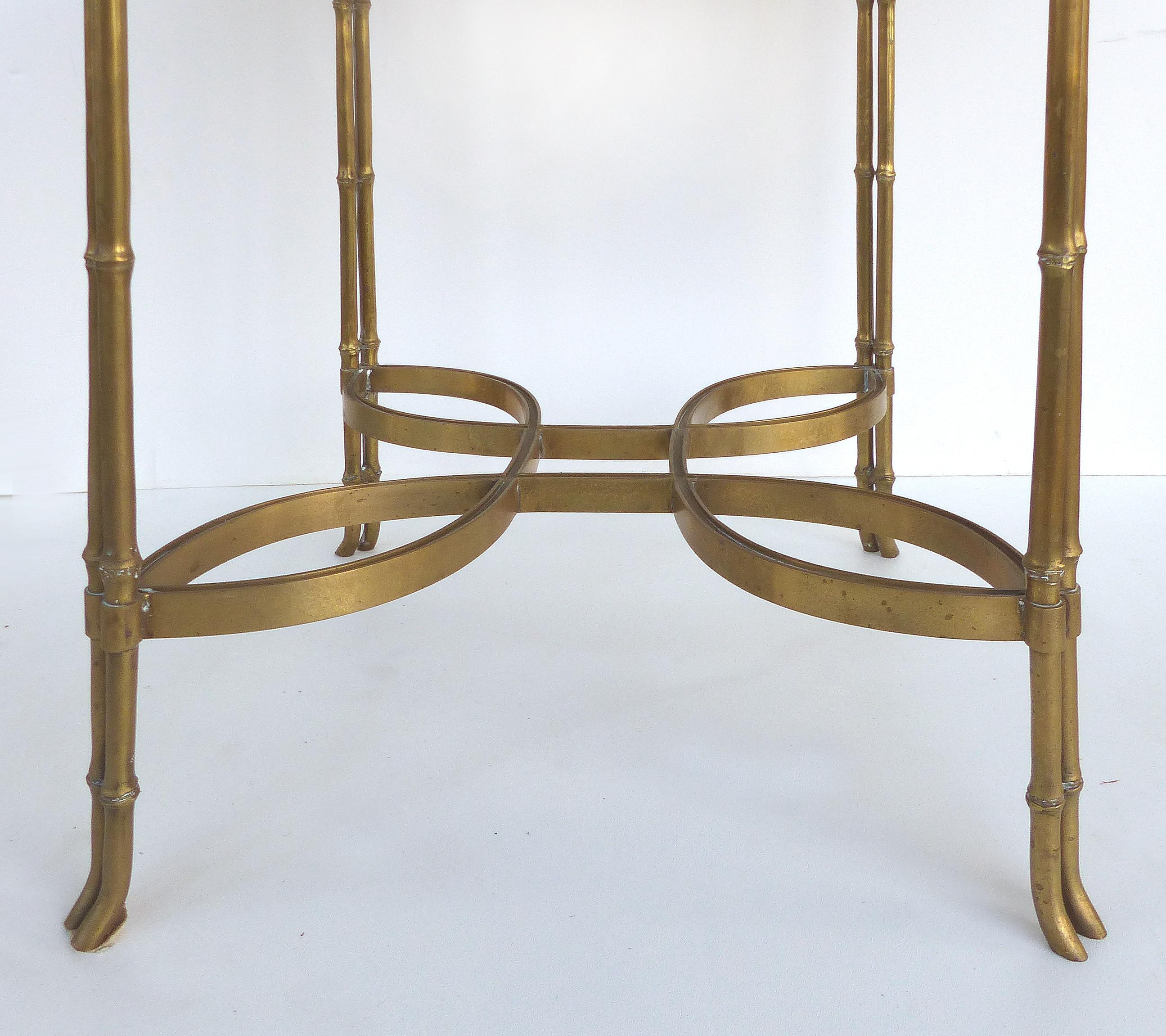 American Brass and Granite Gueridon Table with Faux Bamboo Legs in Maison Jansen Style