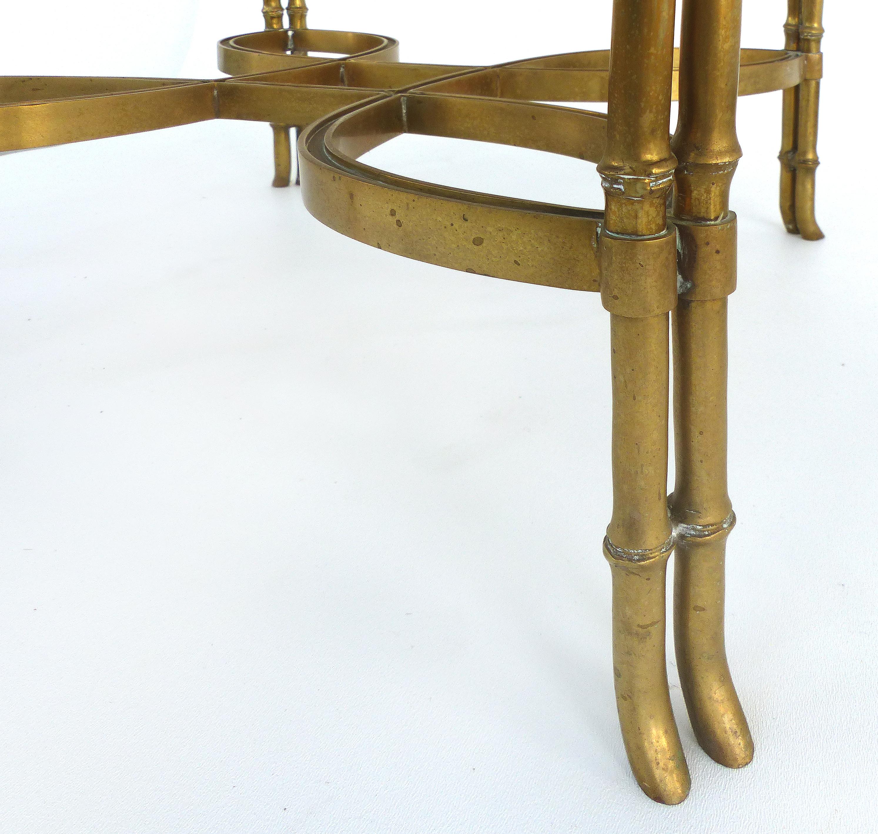 Brass and Granite Gueridon Table with Faux Bamboo Legs in Maison Jansen Style In Good Condition In Miami, FL