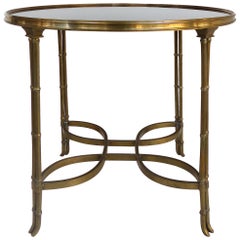 Brass and Granite Gueridon Table with Faux Bamboo Legs in Maison Jansen Style