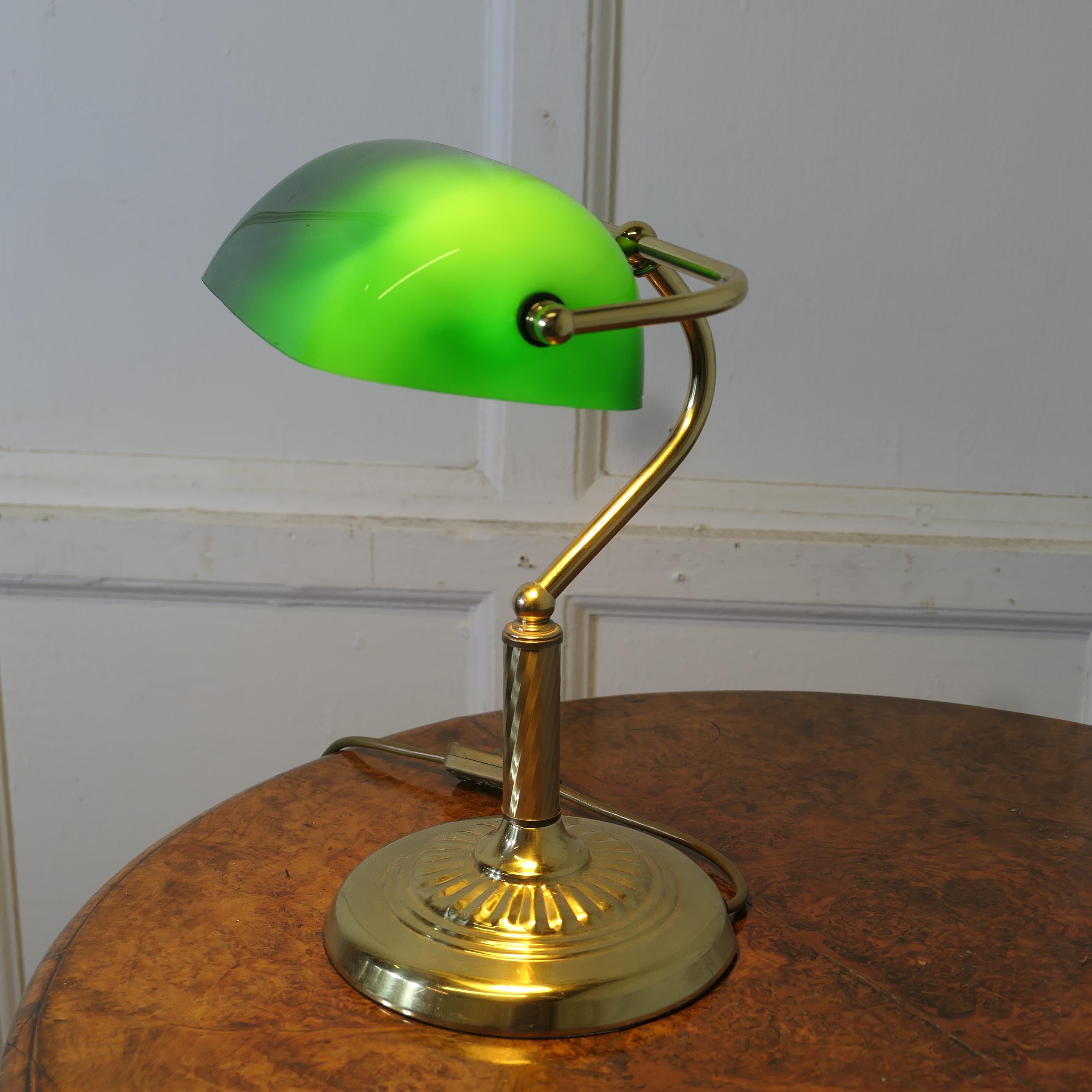 Industrial Brass and Green Glass Banker’s Desk Lamp