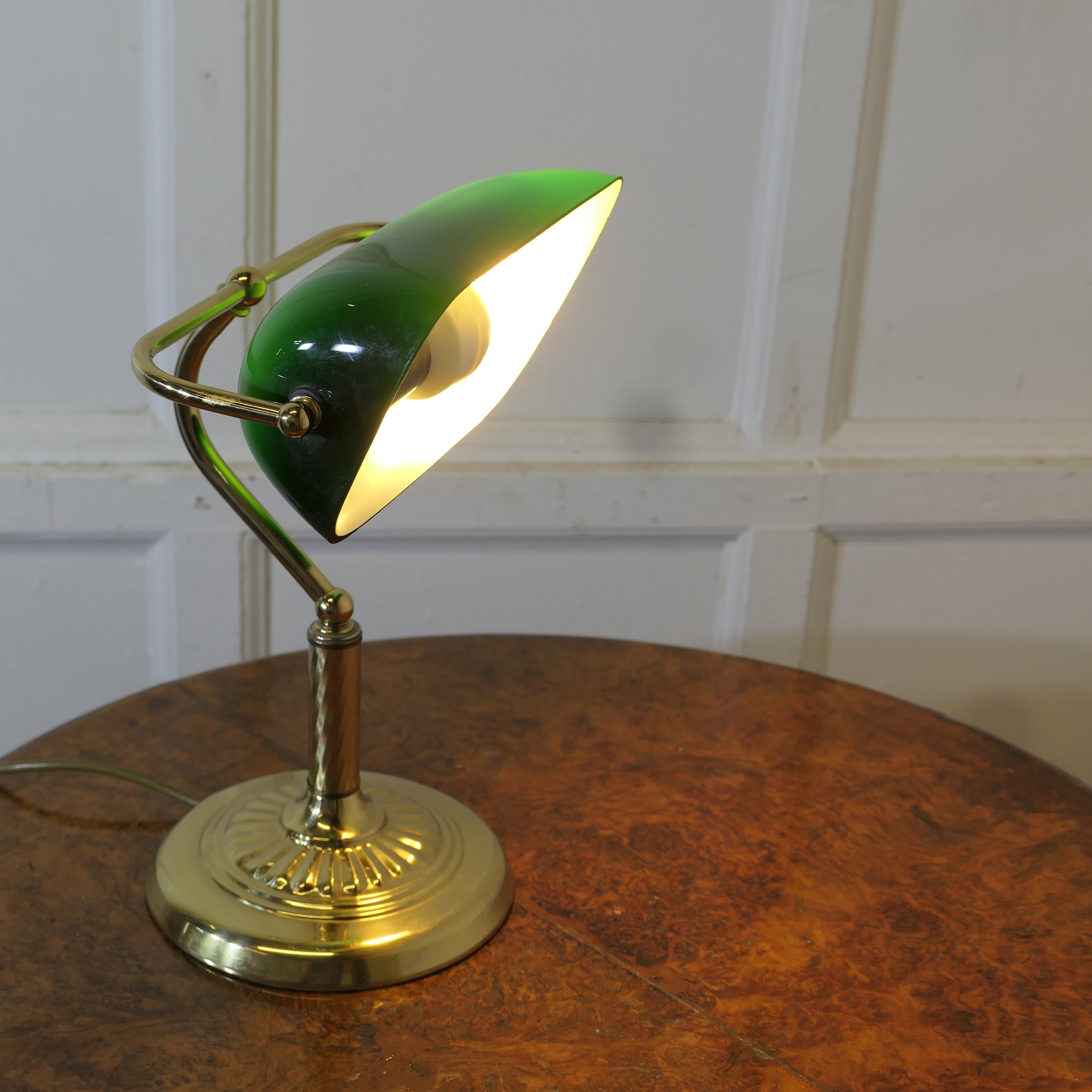 20th Century Brass and Green Glass Banker’s Desk Lamp