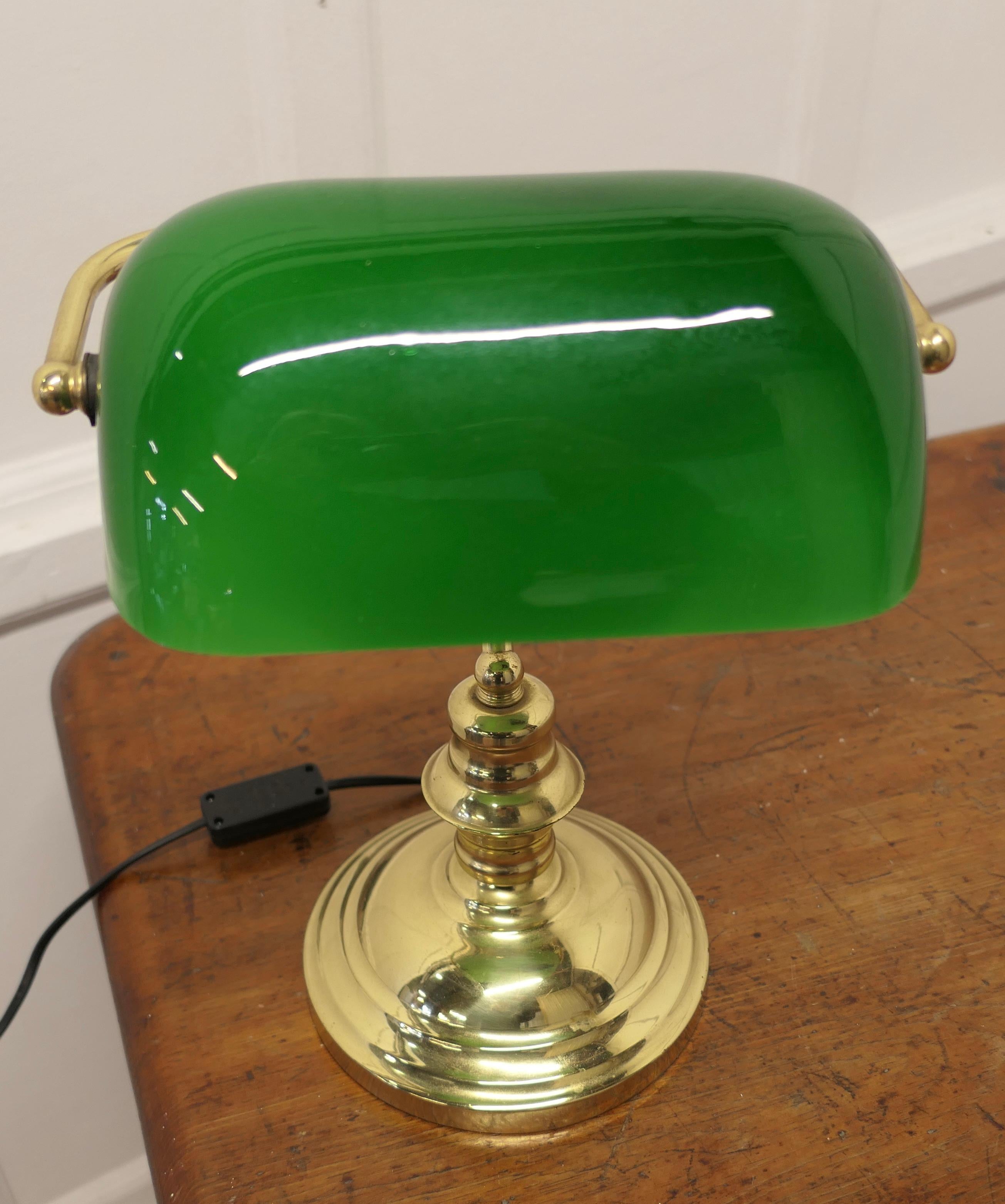 Art Deco Brass and Green Glass Banker’s Desk Lamp   
