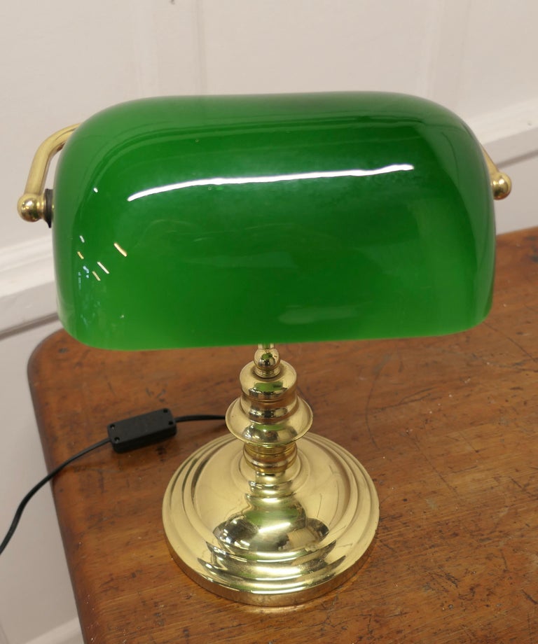 Brass and Green Glass Banker's Desk Lamp at 1stDibs
