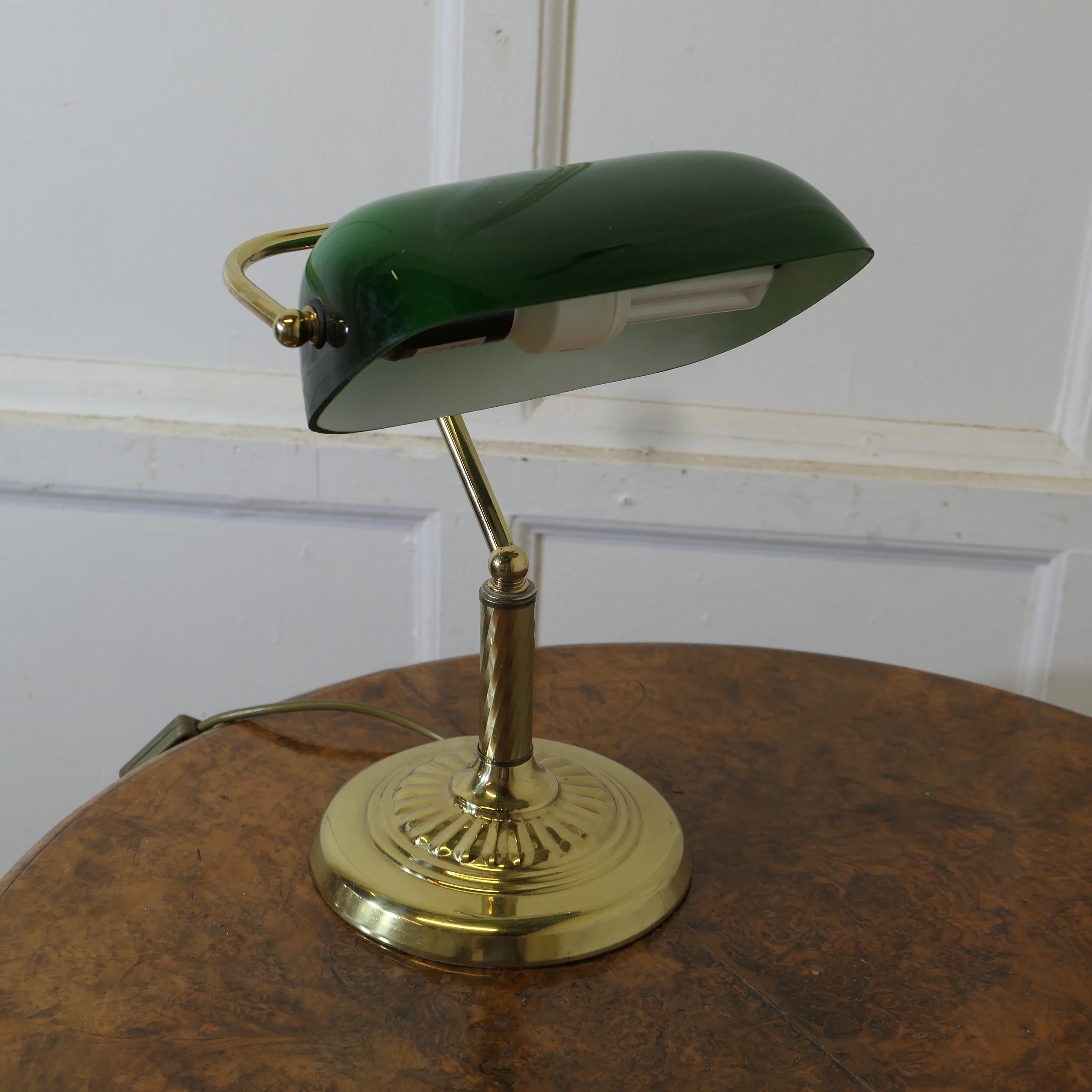 Brass and Green Glass Banker’s Desk Lamp 1