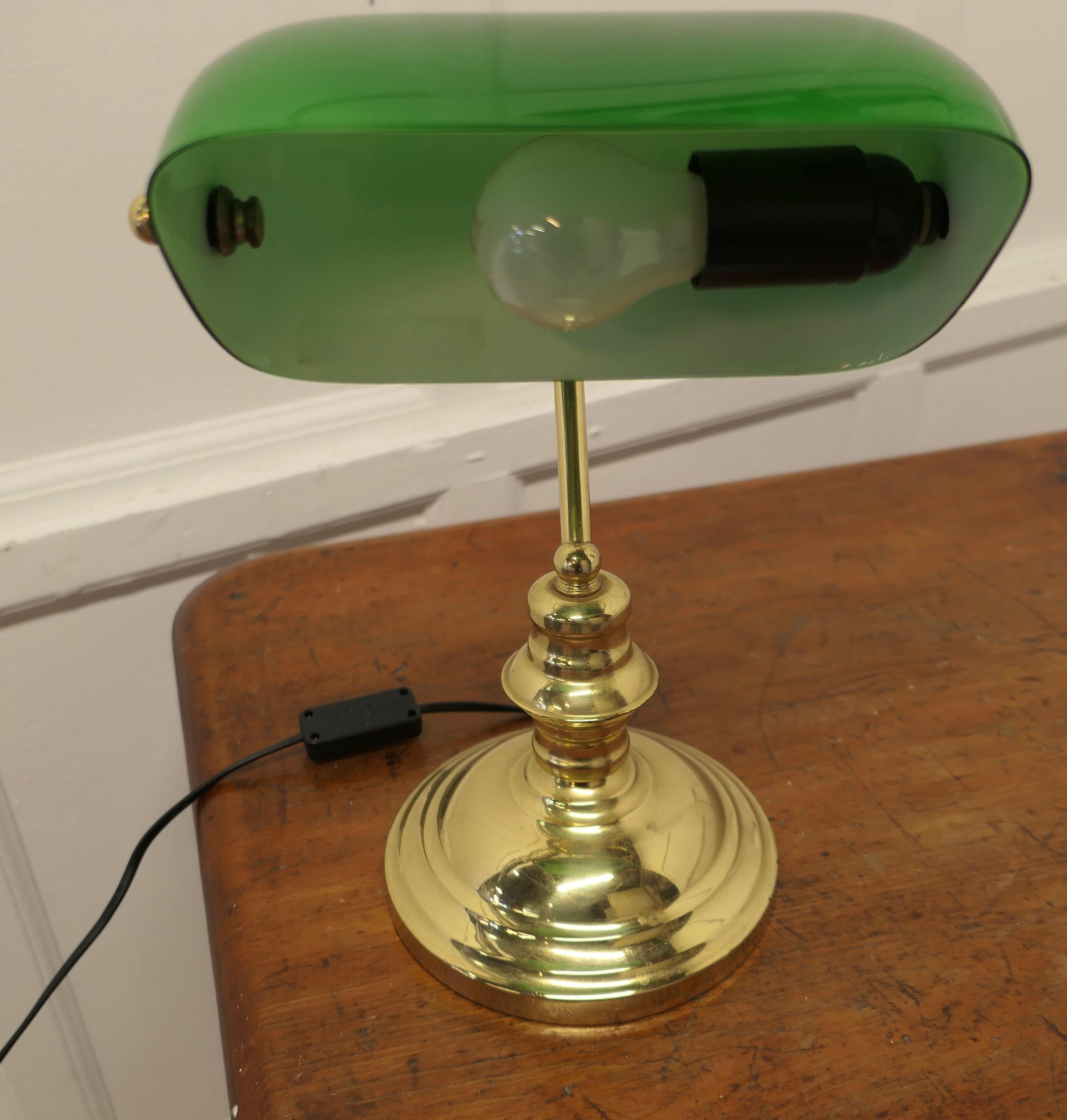 Mid-20th Century Brass and Green Glass Banker’s Desk Lamp   