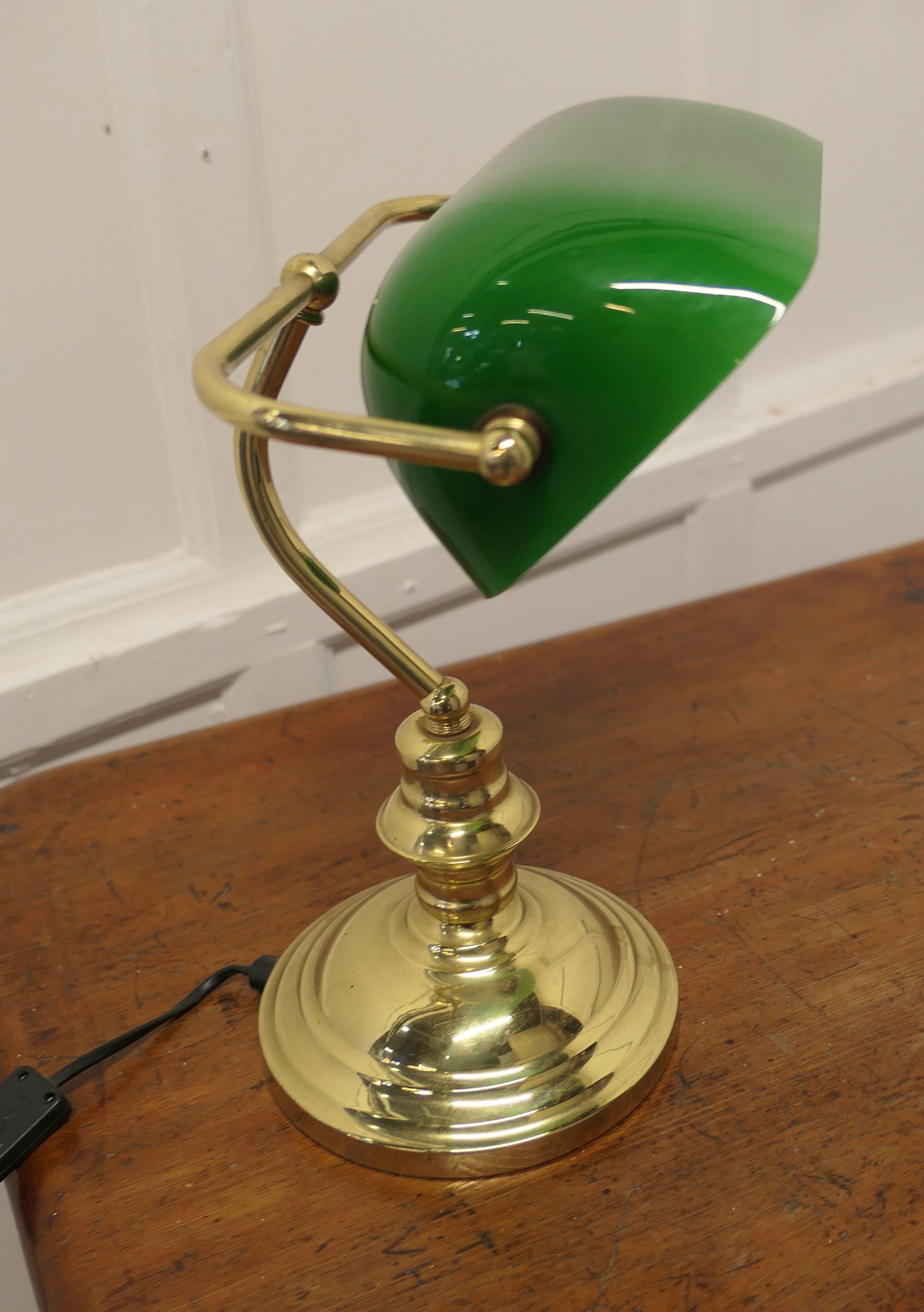 Brass and Green Glass Banker’s Desk Lamp    1